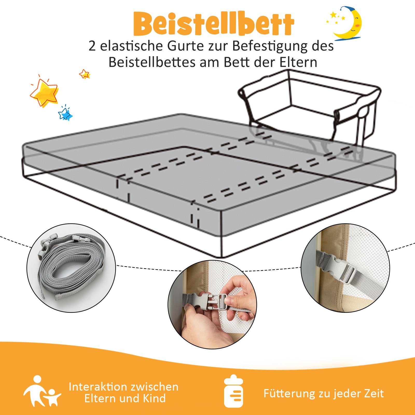 COSTWAY Baby-Reisebett 4 in 1 Beistellbett, 6 fach höhenverstellbar günstig online kaufen