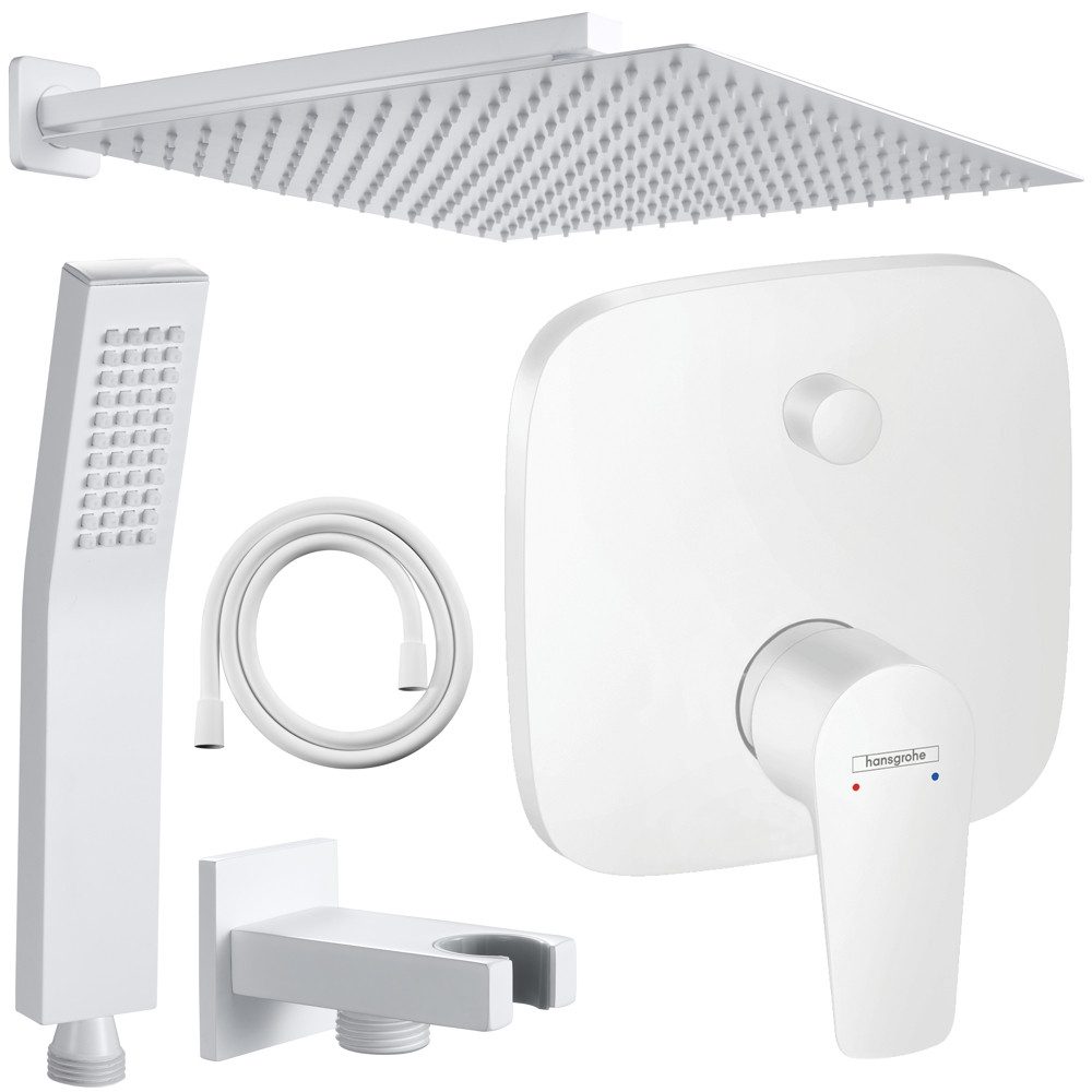 Hansgrohe und Jowi Duscharmatur Talis E Unterputz Duschsystem Weiß/Weiß Regendusche (Unterputz-Duschsystem, Set) Mattweiß, Farbe der Düsen: Weiß