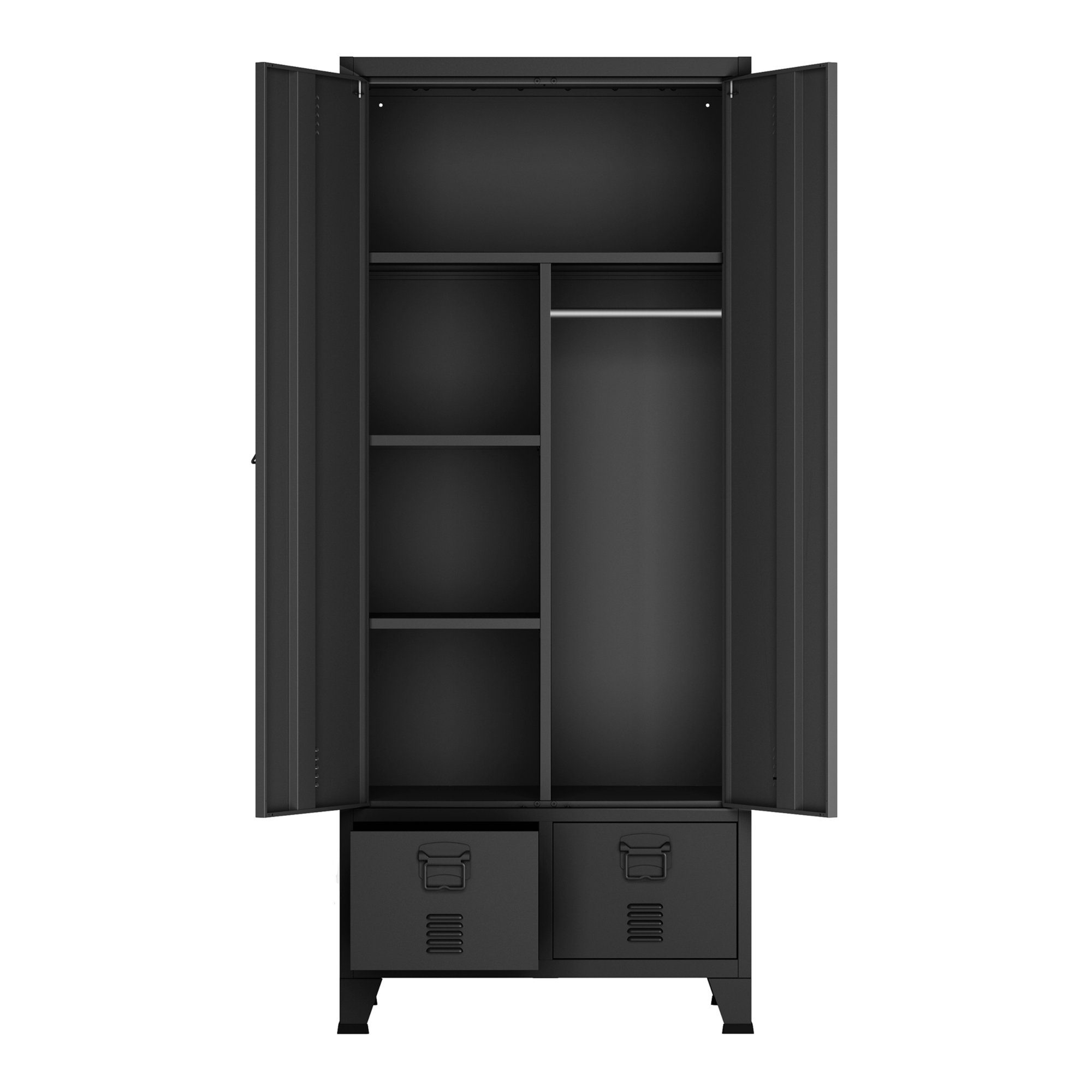 cm Schwarz Kleiderschrank en.casa 180x90x40 2 mit Schubladen Stahl »Hankasalmi«