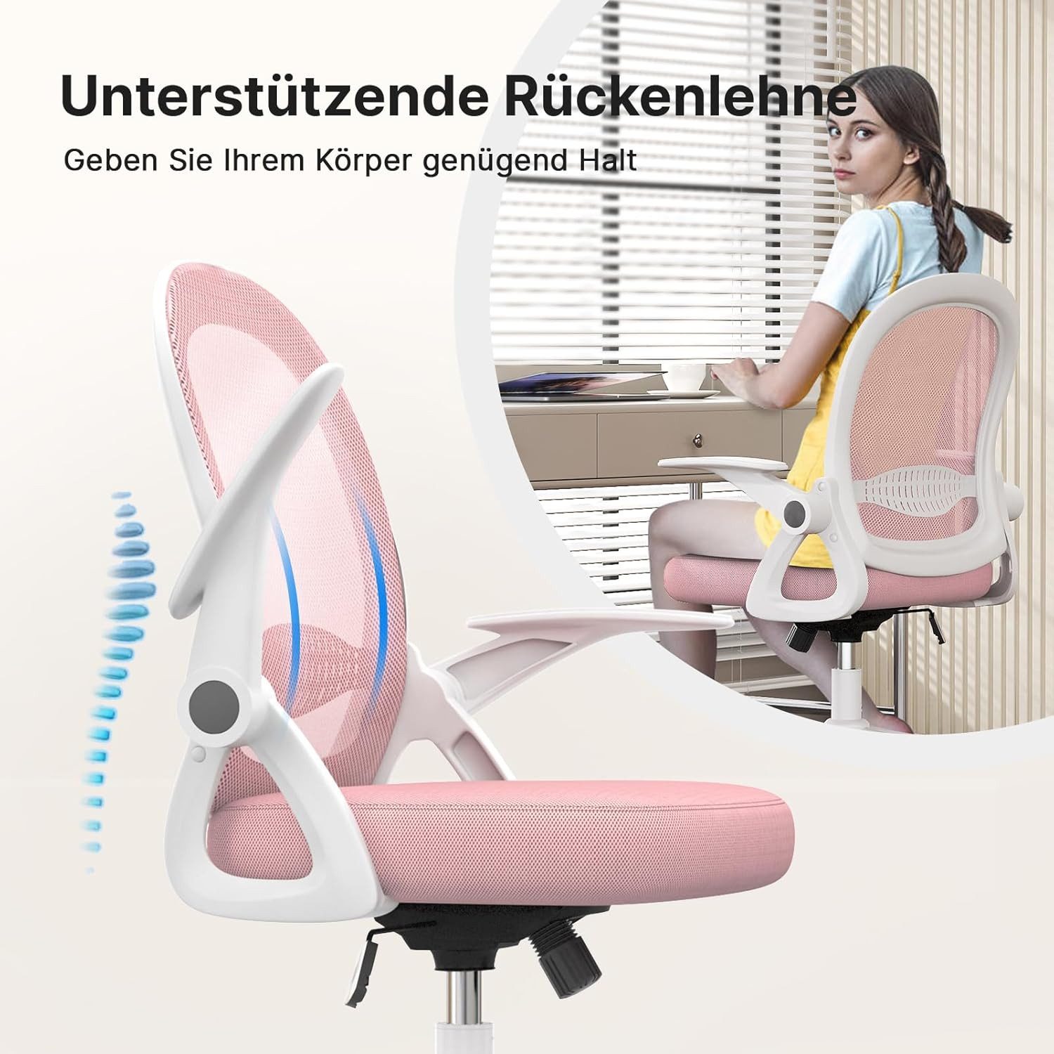 ZAISZE Bürostuhl Ergonomisch, Schreibtischstuhl mit Atmungsaktiver Rückenlehne (Chefsessel aus Mesh, Drehstuhl 360°, Verstellbarer Armlehnen, Höhenverstellbar), Einstellbarer für maximale Bewegungsfreiheit