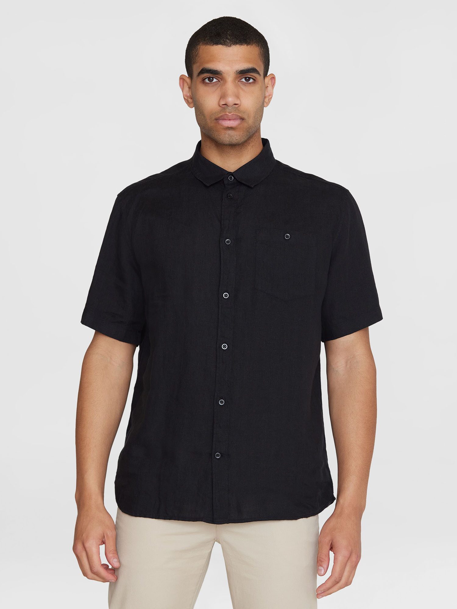 KnowledgeCotton Apparel Kurzarmhemd Regular Linen Short Sleeve Shirt