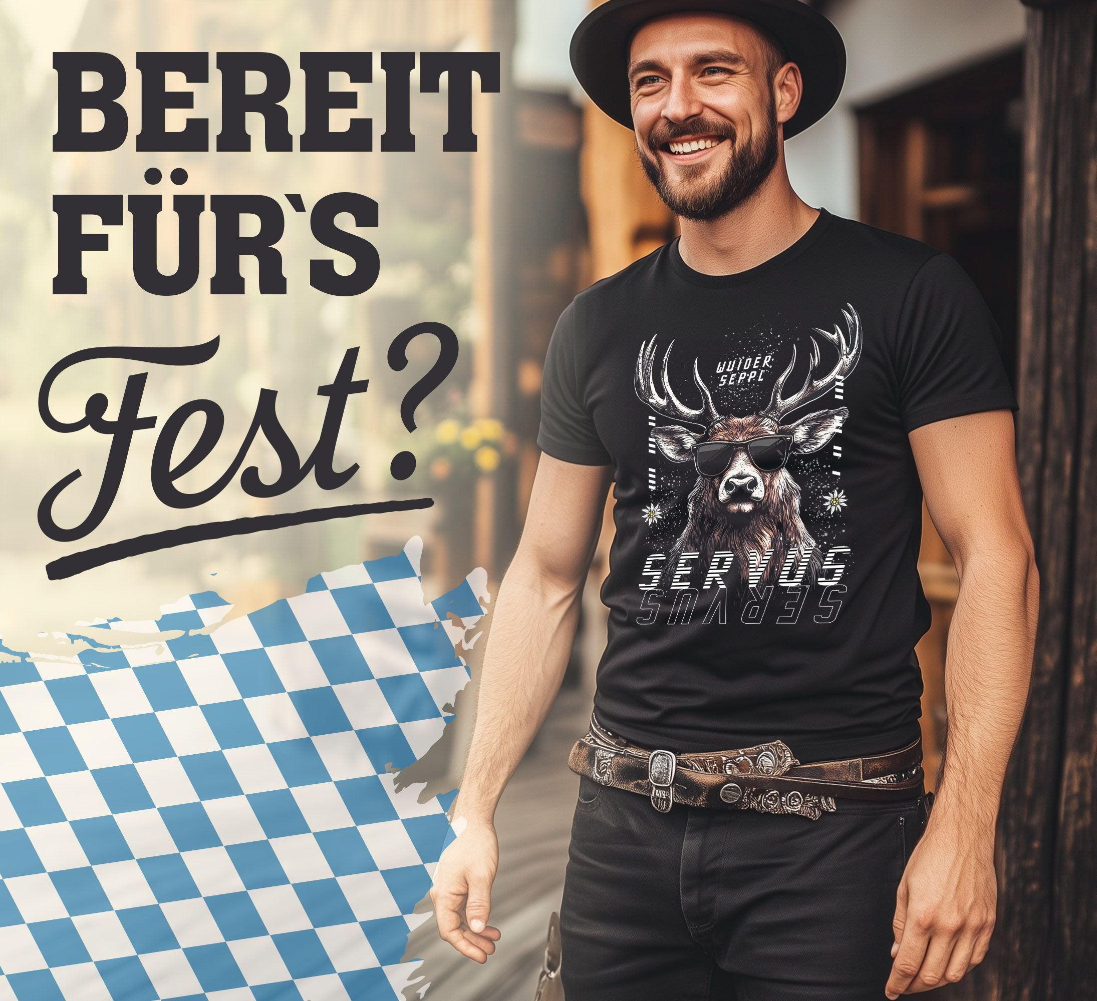 Neverless Print-Shirt Herren T-Shirt Servus Hirsch Trachtenshirt Modern Tec günstig online kaufen