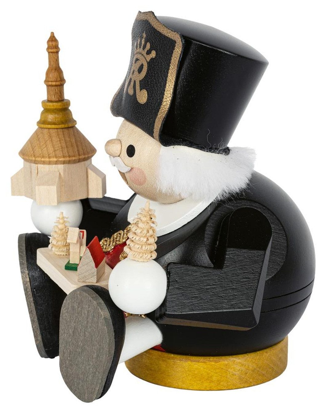 Erzgebirgische Volkskunst Richard Glässer GmbH Räuchermännchen Bergmann mit Seiffener Kirche - Höhe: 14 cm - 26638, (1 St), Handarbeit aus dem Erzgebirge