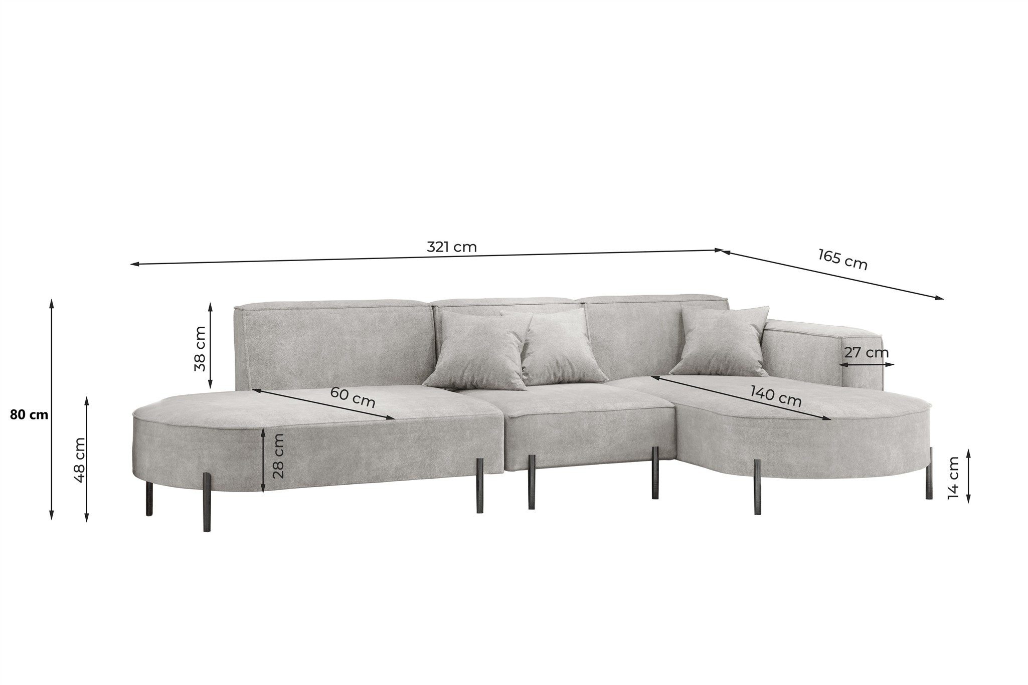 Fun Möbel Ecksofa Designersofa Sofa FUN MALAGA in Stoff Scala, Ottomane Rechts oder Links, Rundumbezug, inkl. 3 Zierkissen