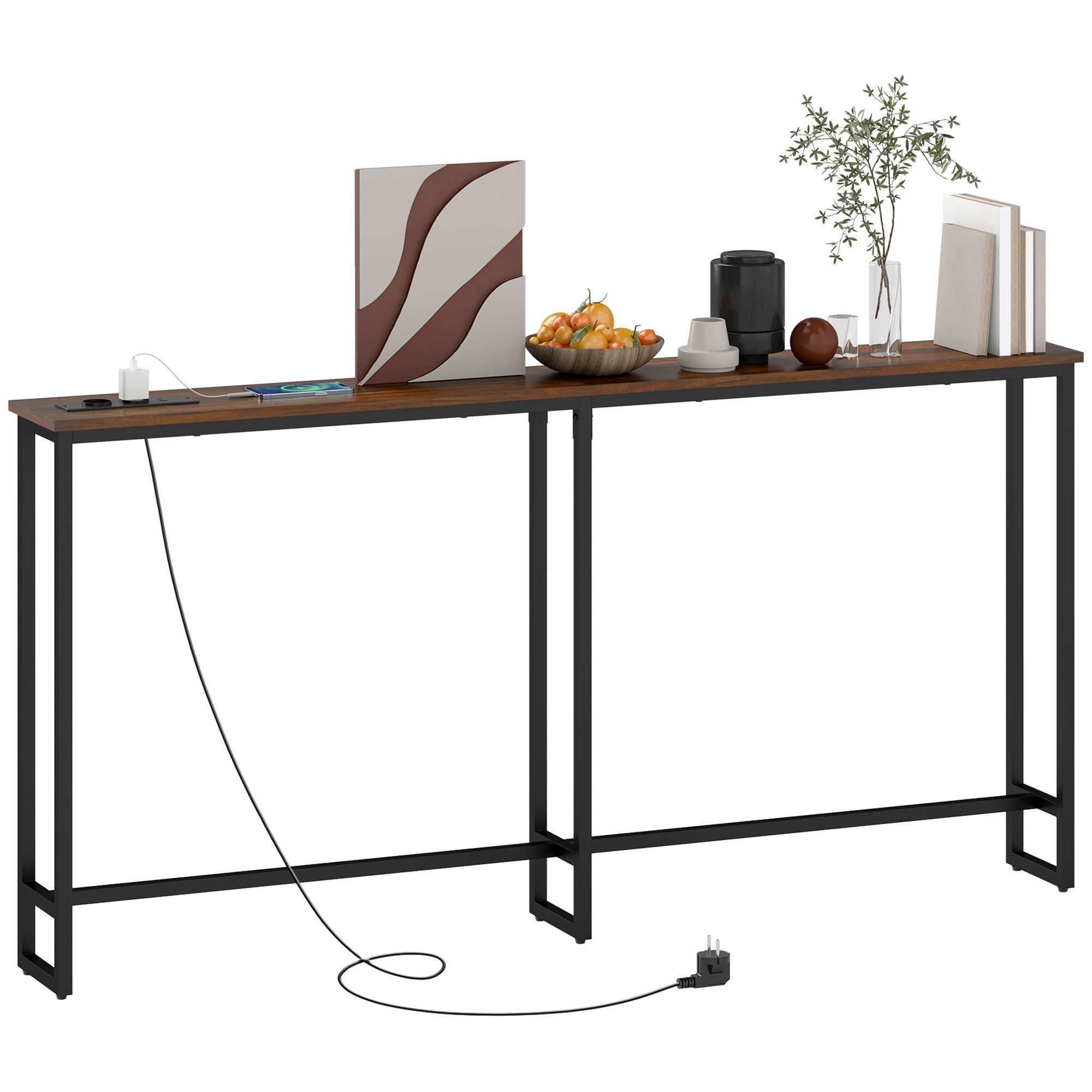 HOMCOM Konsolentisch Schmaler Sofatisch mit Ladestation, günstig online kaufen