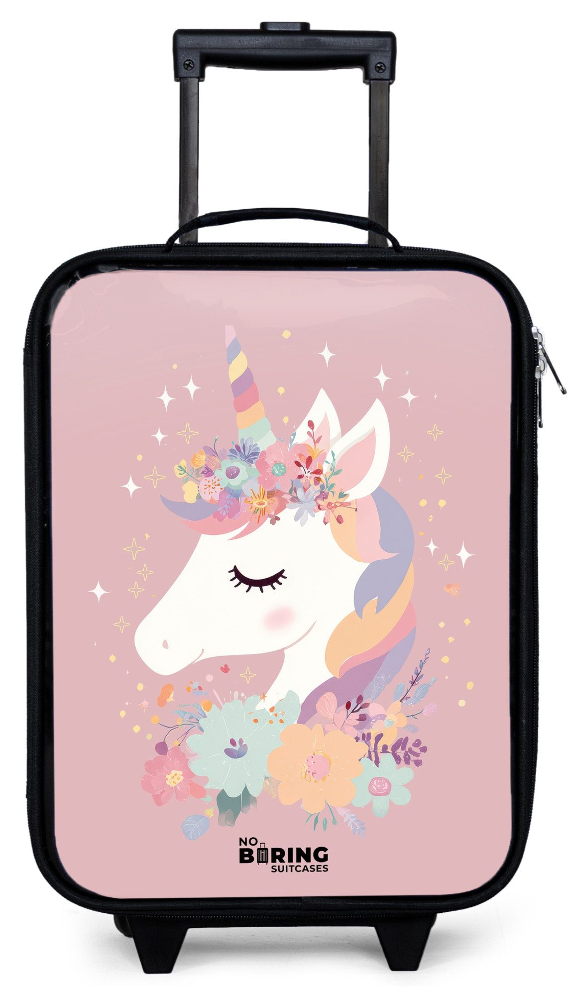 NoBoringSuitcases.com© Kinderkoffer mit leuchtende Räder - Einhorn - Rosa - Blumen, 2 Rollen, Kinder Koffer Klein, Trolley Handgepäck, Reisekoffer