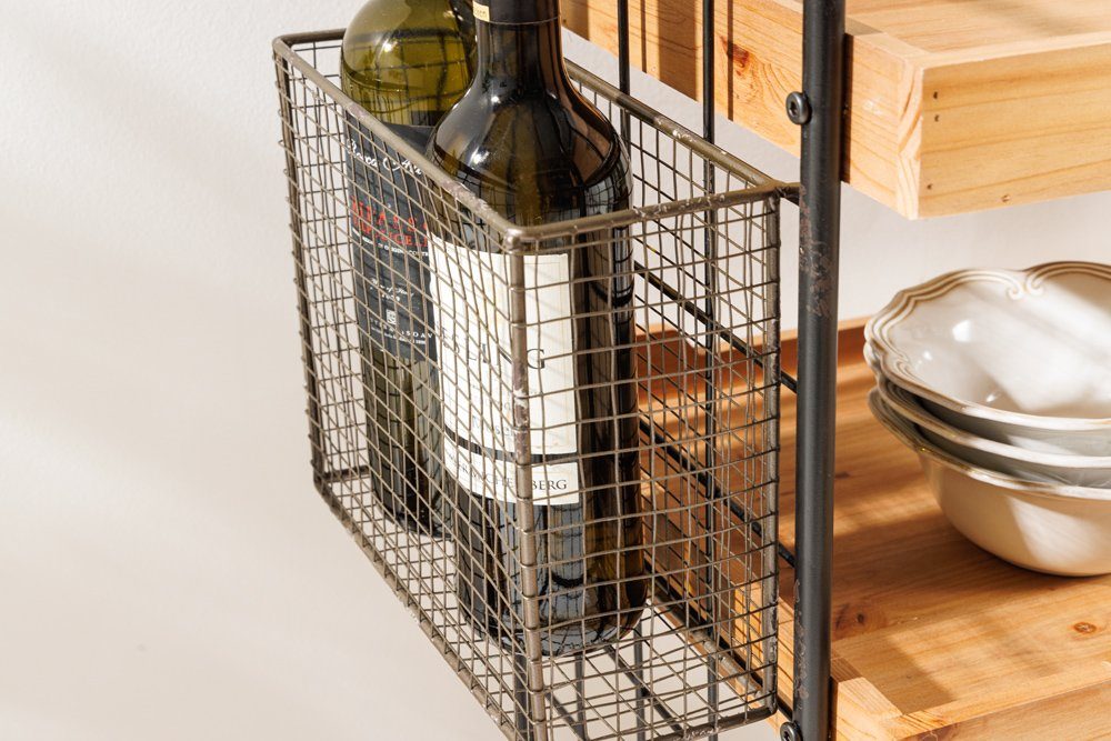 riess-ambiente Servierwagen SEVEN SEAS 80cm natur / schwarz, (Einzelartikel, 1 St), Küche · Massivholz · Metall · mit Rollen · Industrial Design