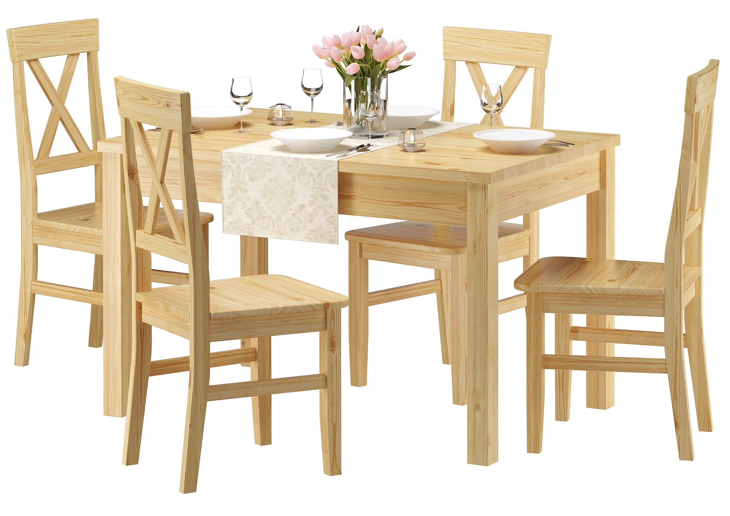 ERSTHOLZ Essgruppe »Klassische Essgruppe mit Tisch 80x120cm und 4