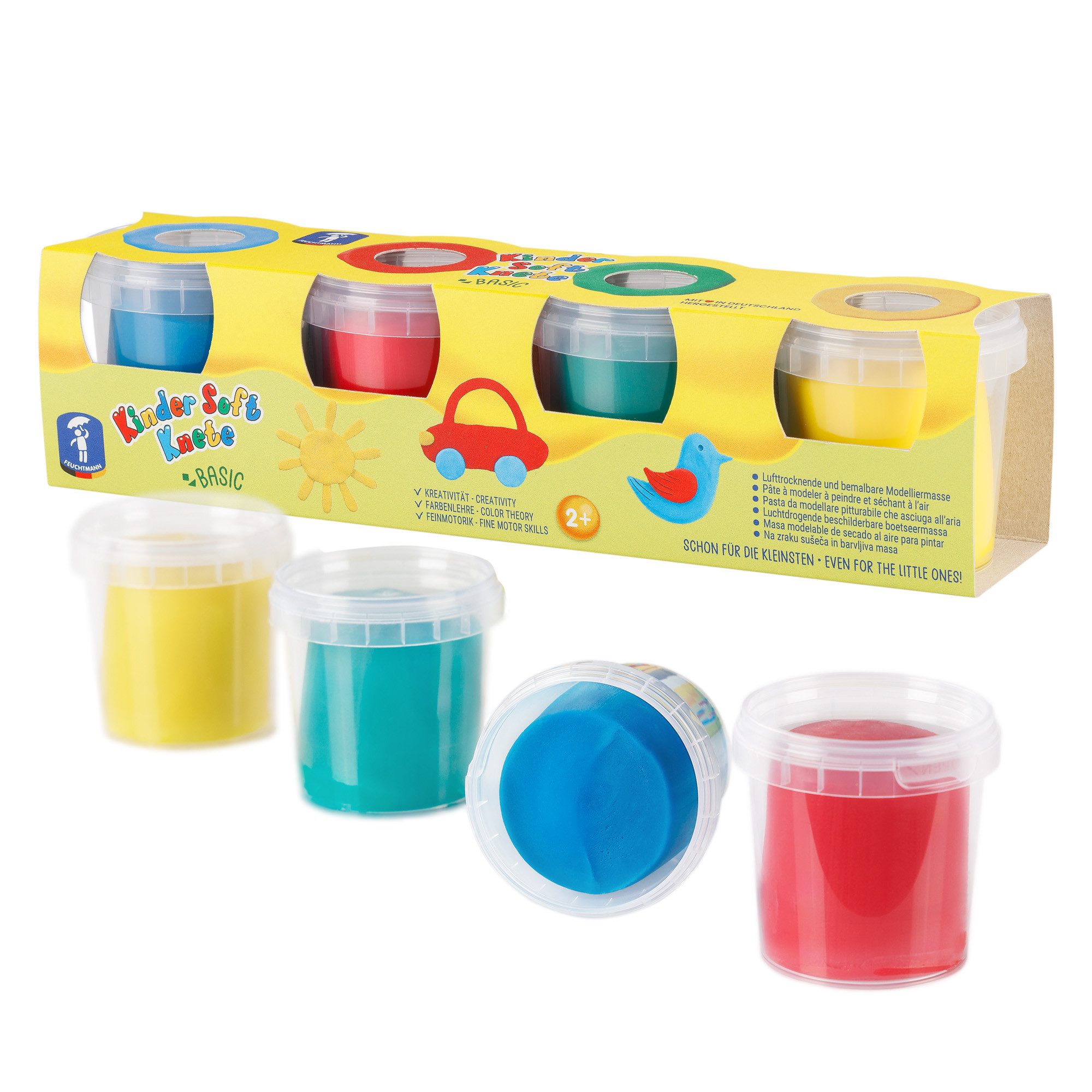 Feuchtmann Knete KINDER SOFT KNETE Basic (1-tlg), 4 x 150g weiche Kinderknete in praktischen Dosen