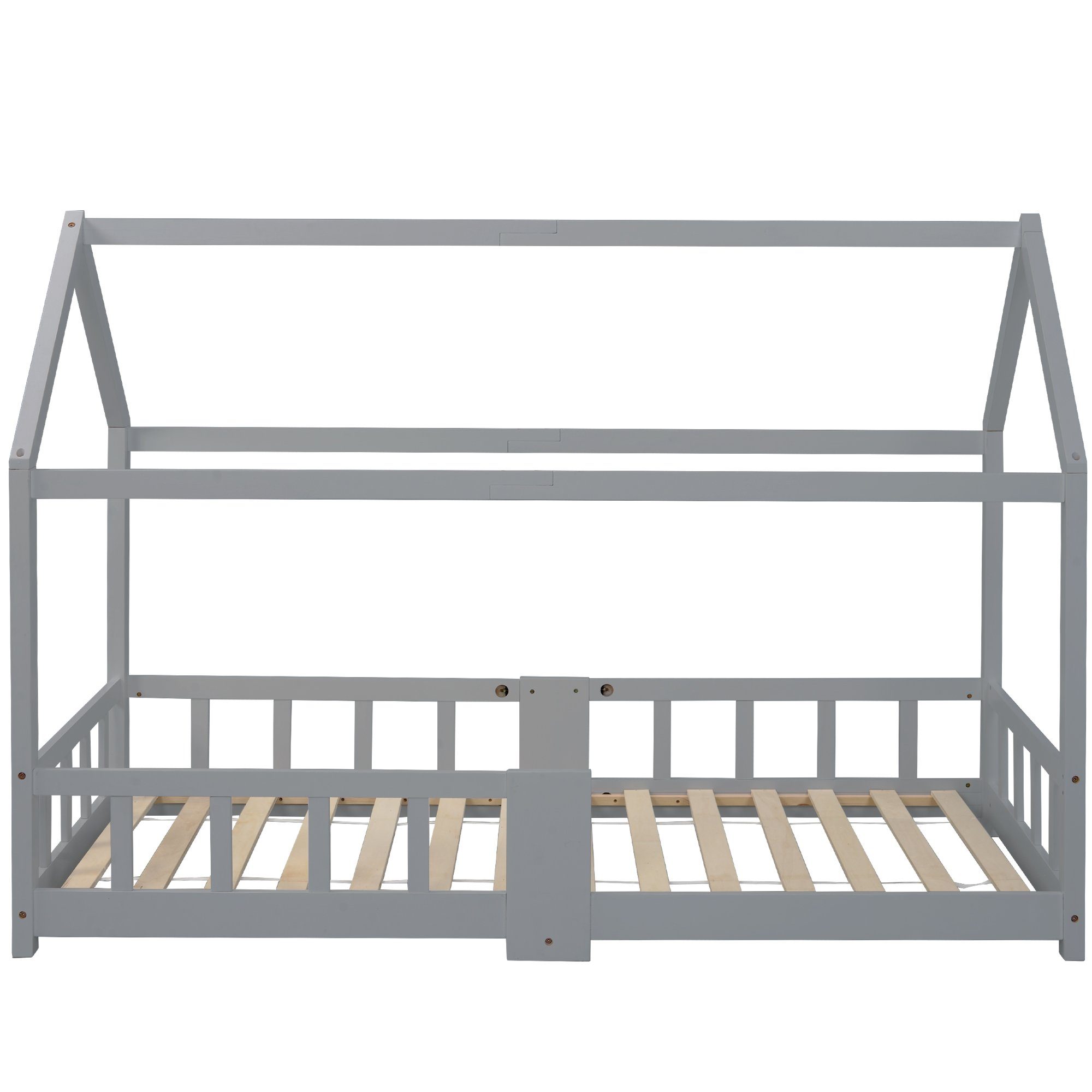 Kinderbett (Hausbett 90x200cm), Kinderbett mit Tafel, Rausfallschutz und Lattenrost, Kiefer