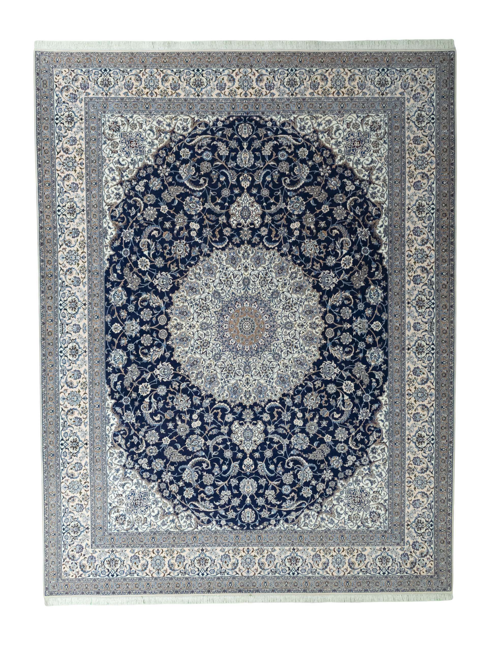 CABBEL Orientteppich 408x313 cm Perser Nain 6La Blau Korkwolle Handgeknüpft Klassisch, rechteckig, Höhe: 7 mm, 100% Korkwolle – robust, langlebig, sehr hohe Knüpfdichte