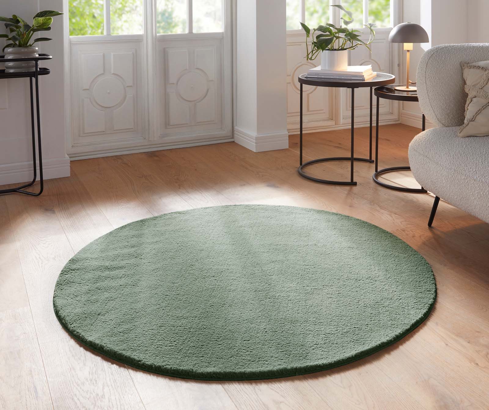 TaraCarpet Teppich Supersoft Kurzflorteppich Fiona Uni, rund, Höhe: 19 mm, waschbar mint Wohnzimmer Schlafzimmer Kinderzimmer 080x080 cm
