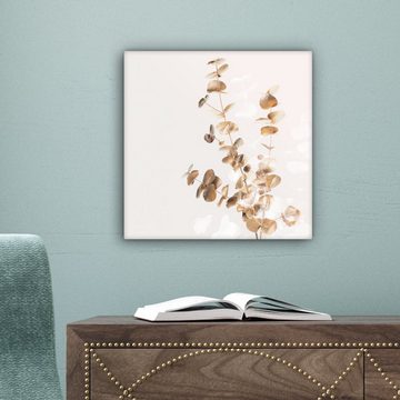 OneMillionCanvasses® Leinwandbild Eukalyptus - Gold - Blätter - Luxus - Natur, Gold, Weiß (1 St), Wandbild, Deko Schlafzimmer Wohnzimmer 20x20 cm