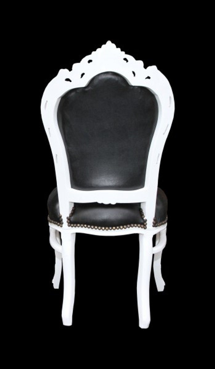 Barock Antik Casa Esszimmer Stuhl Stil Möbel Lederoptik Esszimmerstuhl Padrino Schwarz/Weiß
