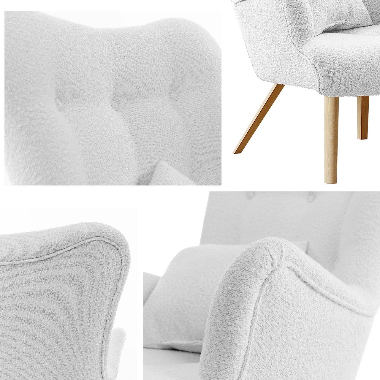 MIRJAN24 Sessel Skand Boucle (mit Wellenfeder), mit Kissen, Freistehender, skandinavischen Stil