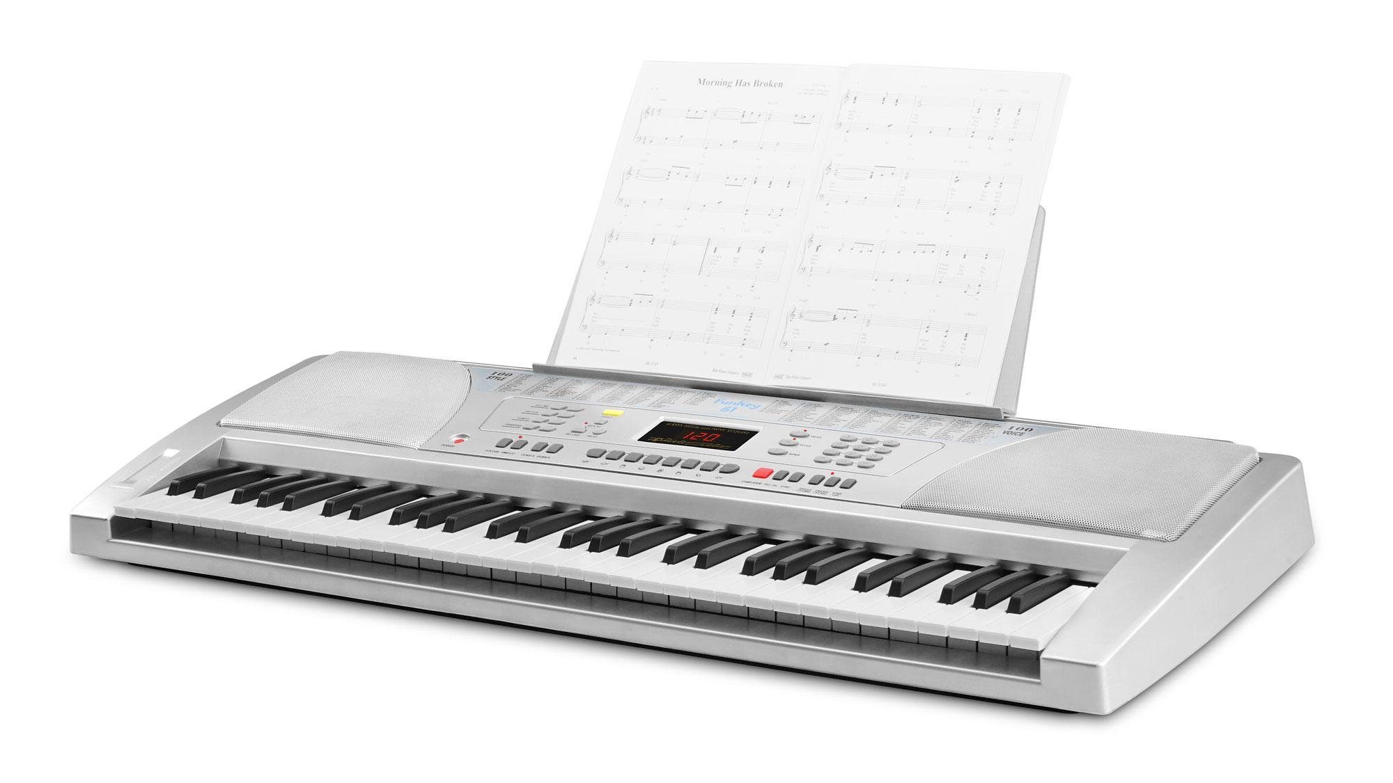 FunKey Home-Keyboard FK-61 - 61 Tasten Einsteiger-Keyboard (Spar-Set, 3-St., inkl. Keyboardständer Weiß und Keyboardbank), Begleitautomatik mit 100 Rhythmen