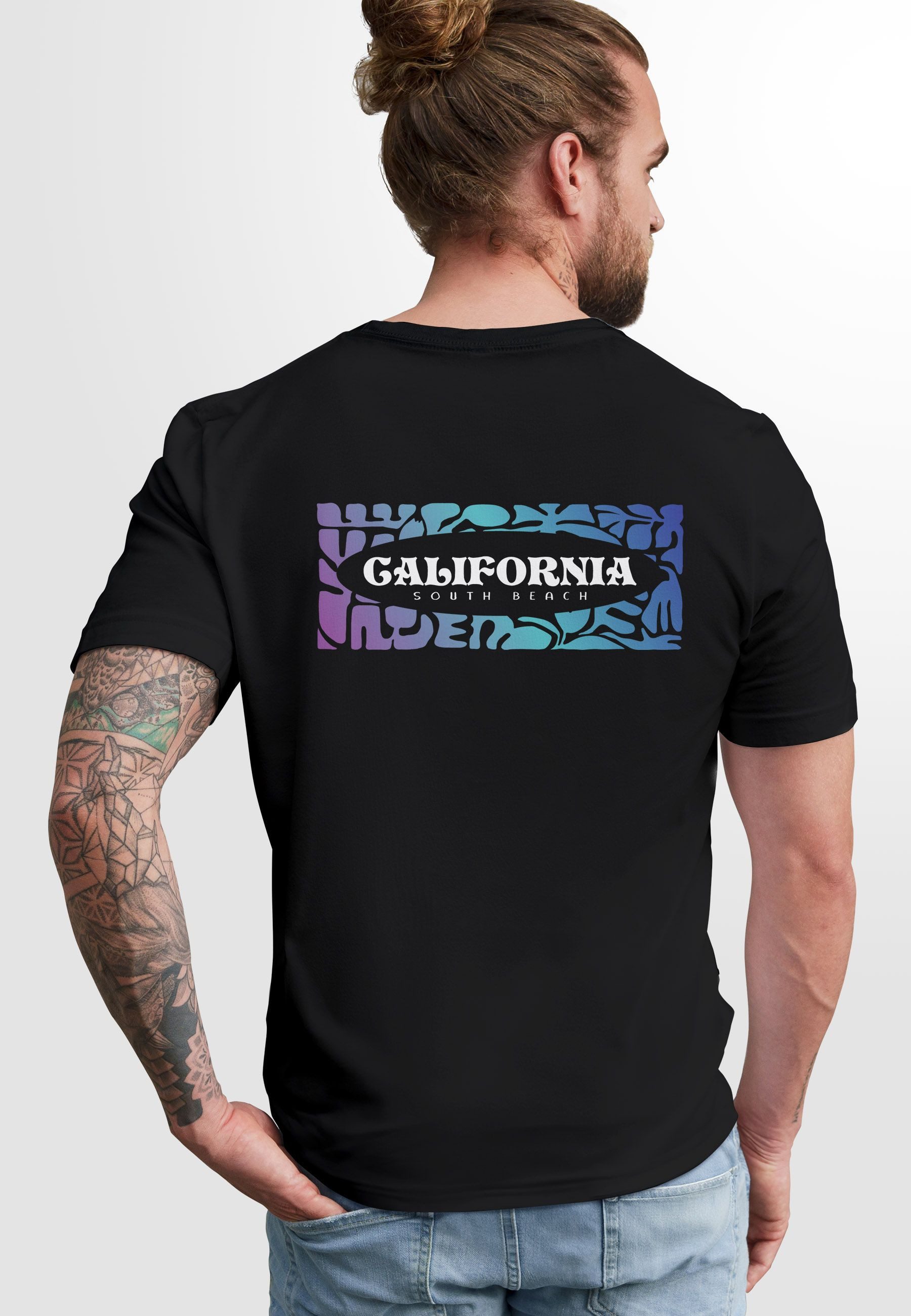 Neverless Print-Shirt Backprint T-Shirt Herren California günstig online kaufen