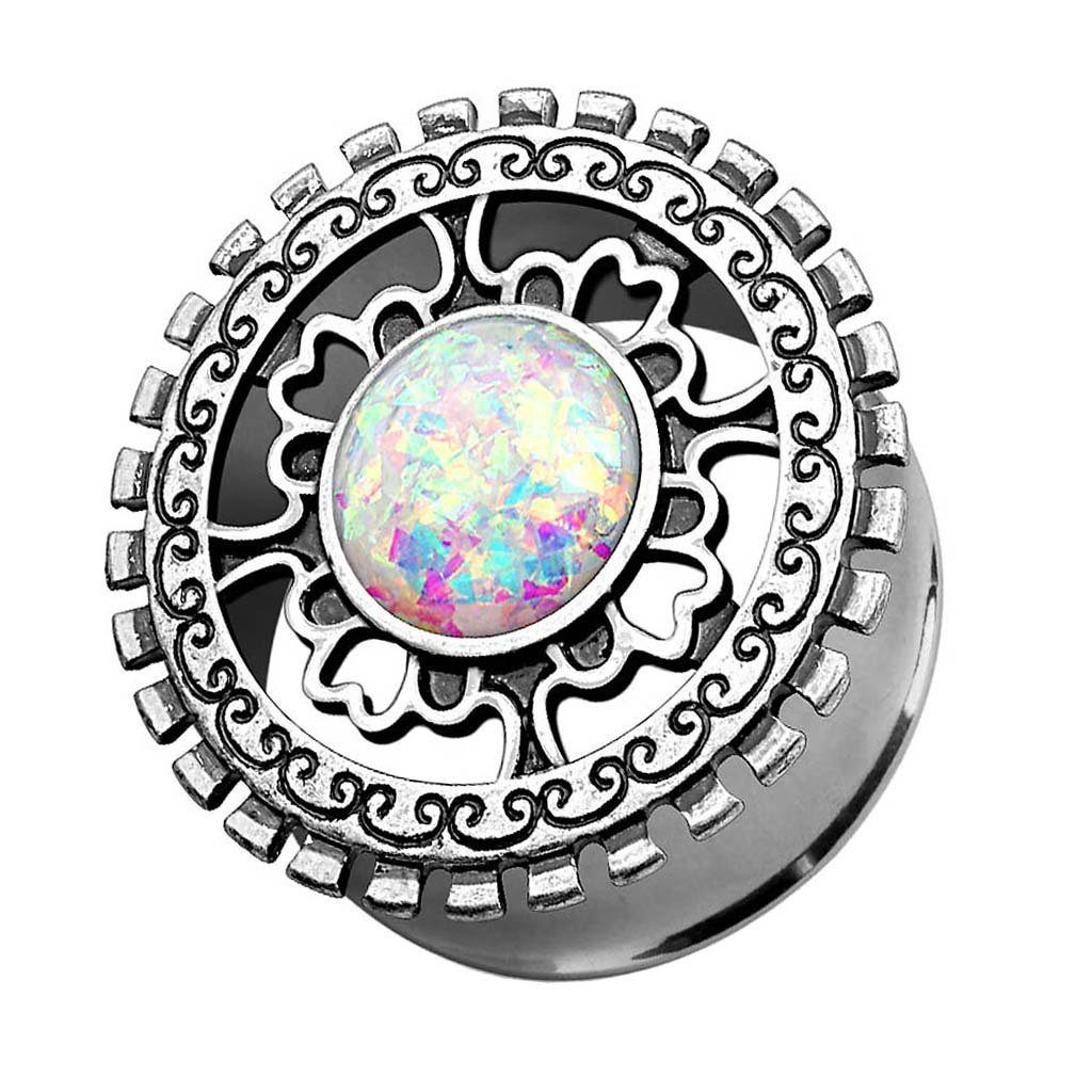 Taffstyle Plug »Piercing Ohrpiercing Ornament Antik Opal Silber IP