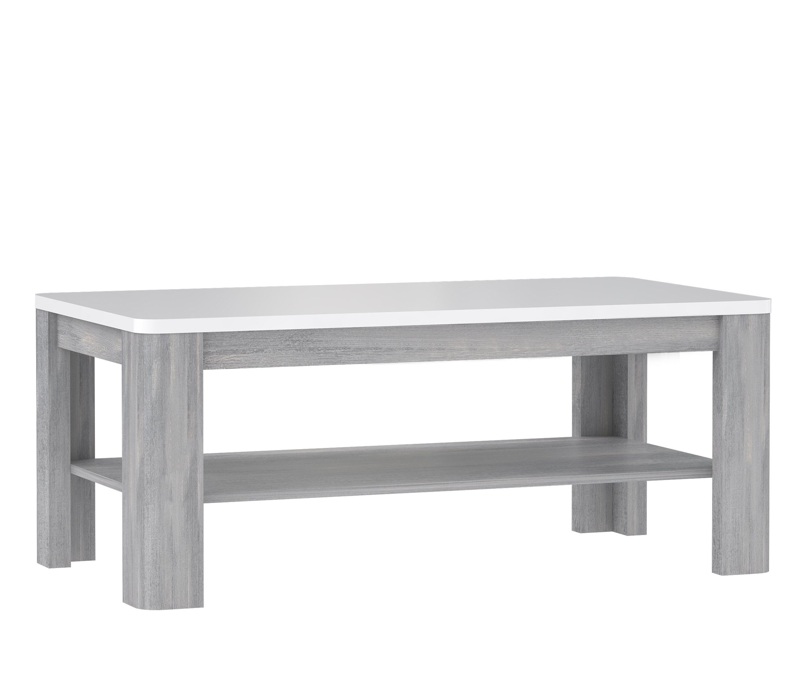Newroom Couchtisch Nordisch Eiche grau und Weiß Hochglanz 110 cm, Couchtisch Nordisch Eiche grau und Weiß Hochglanz Skandi Modern