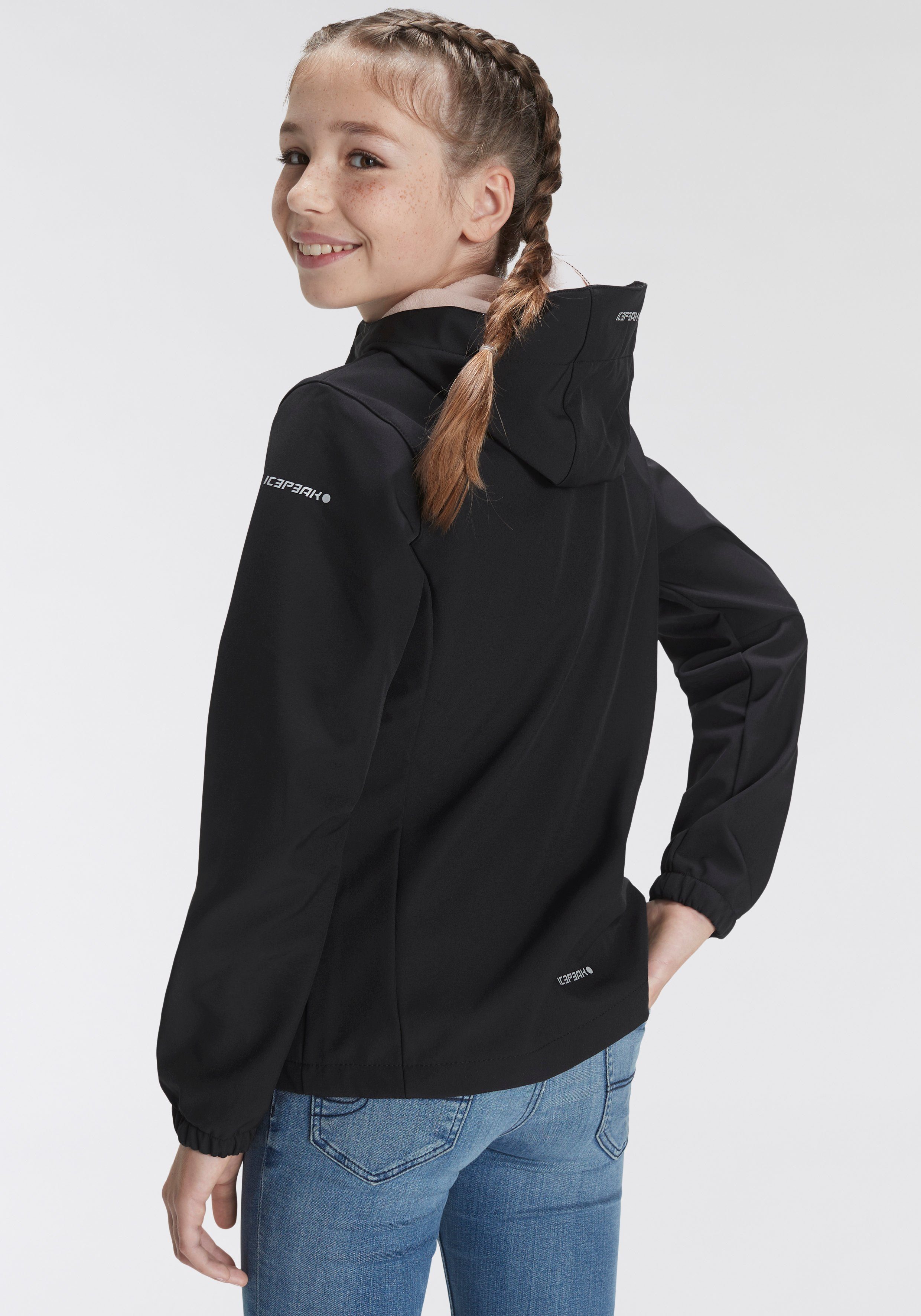 K Softshelljacke SOFTSHELLJACKE KOBRYN Logoschriftzügen Icepeak mit PINK modischen