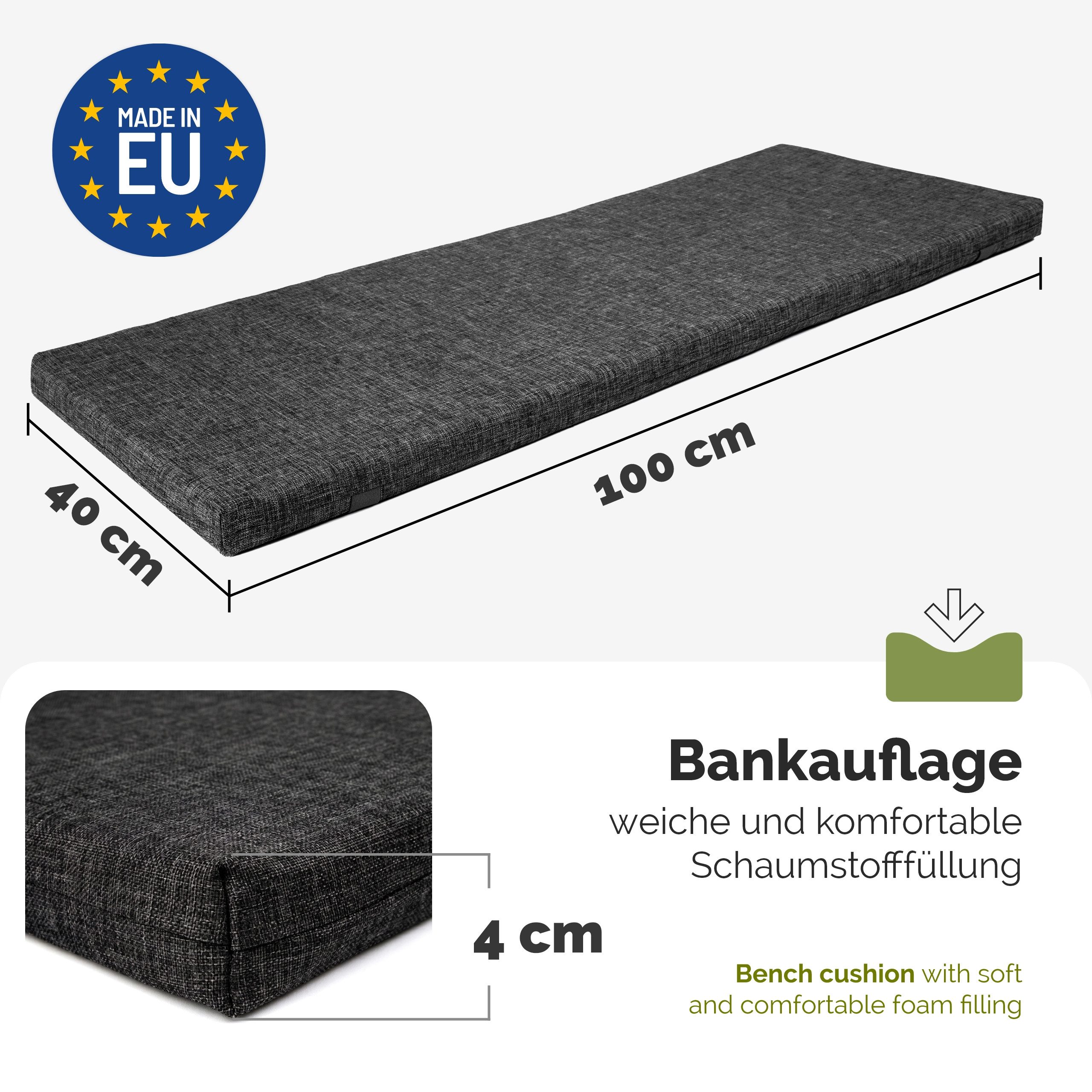 Garronda Bankauflage 100-200 cm, ca. 4 cm dick, wasserabweisend, mit Bändern GD-0220, (1 St), Hypoallergen, UV-beständig, Wasserbeständig – Bild 2 von 5