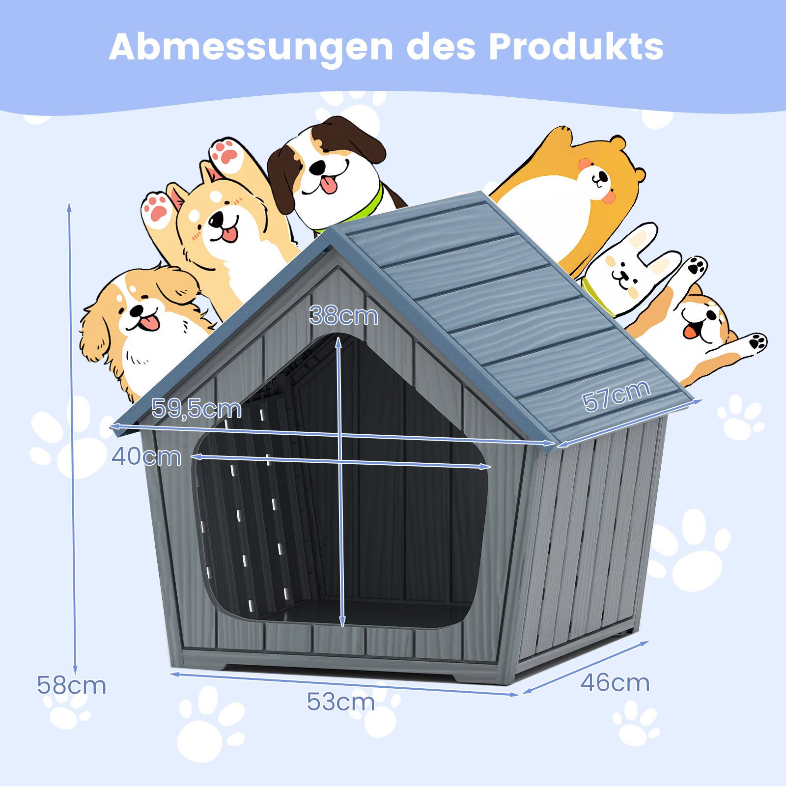 COSTWAY Hundehütte, Hundehaus, Hundehöhle, Haustierhütte mit schrägem Dach