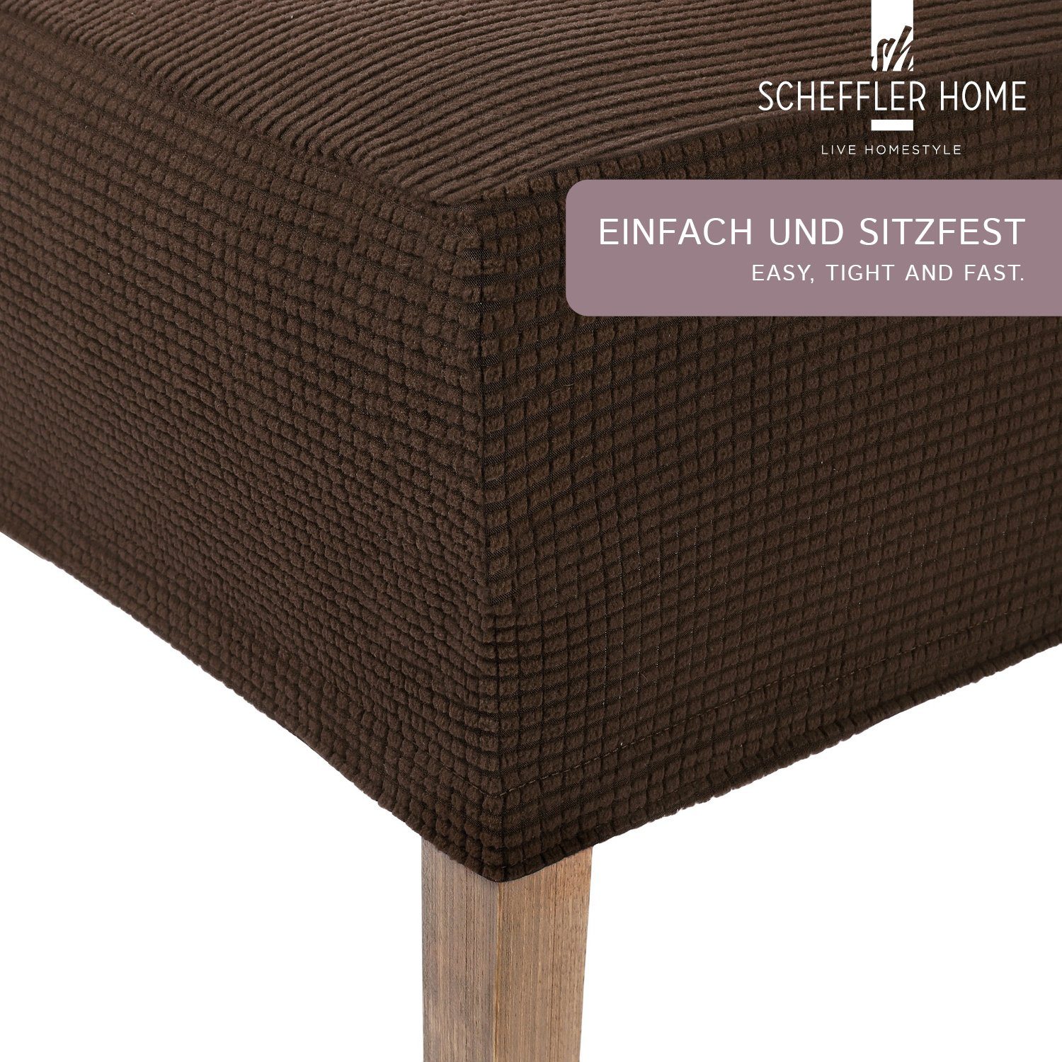 Stuhlhussen Stretch zeitlos, Sofia Muster LIVE SCHEFFLER-HOME Stuhlhusse Braun HOMESTYLE Flanell, sh