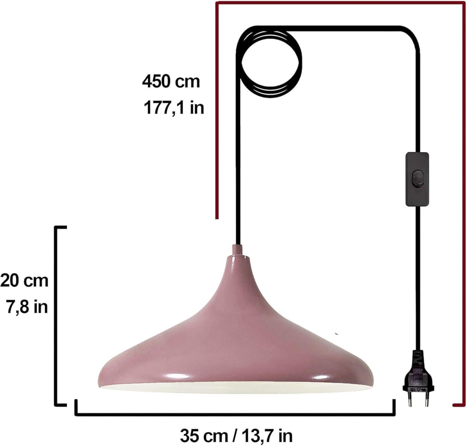 Bamyum Pendelleuchte Champion Pendelleuchte mit Stecker 35 cm, Metall mit 450 cm Kabel, ohne Leuchtmittel – Bild 5 von 5