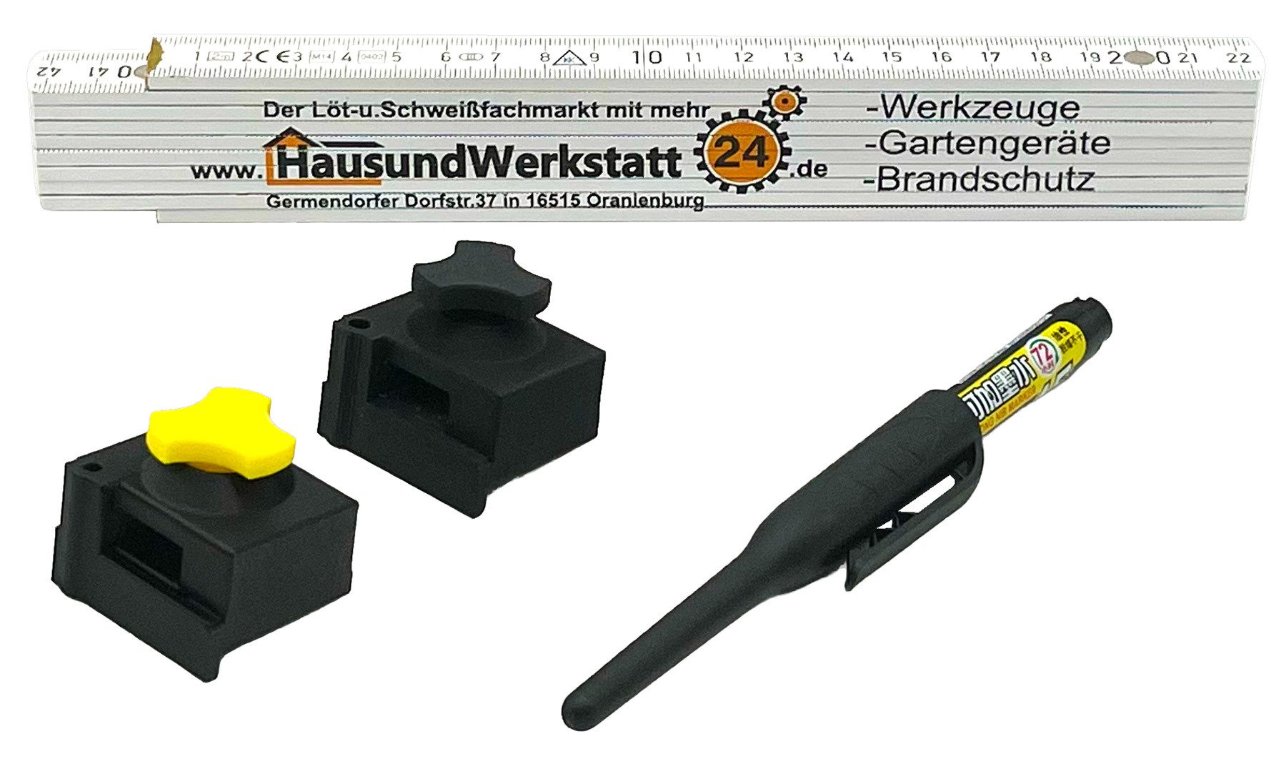 WELDINGER Zollstock Metriemax 3-in1- Anreißhilfe Anschlag Kantenmesser für Gliedermaßstab, zum Markieren und Anreißen von Werkstücken
