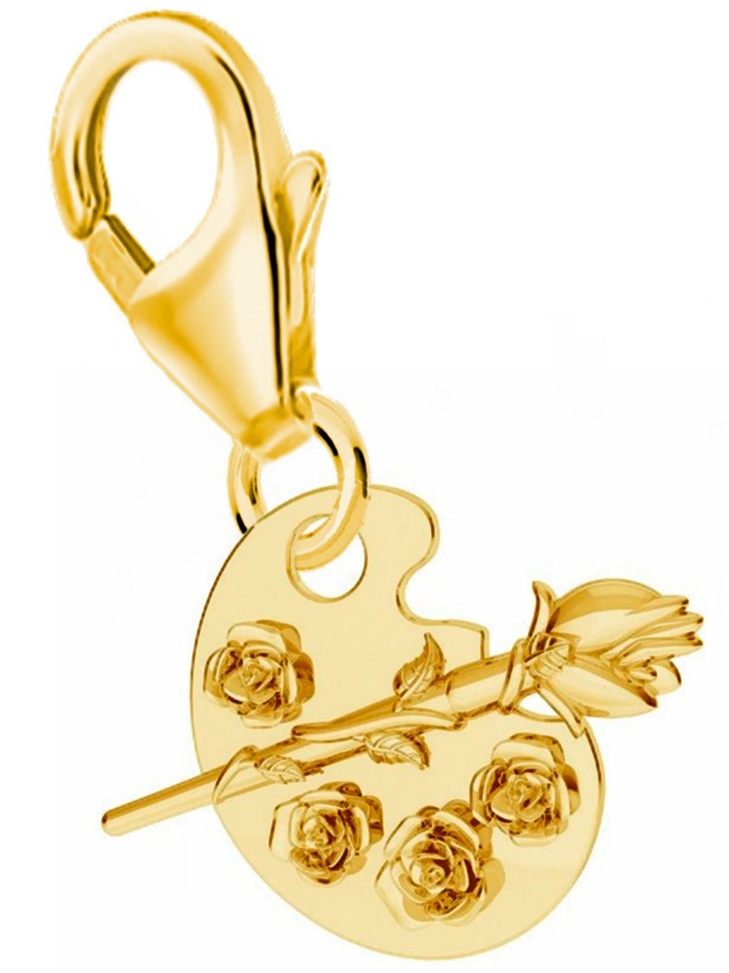 Goldene Hufeisen Charm Blume Rose Blume Karabiner Charm 925 Sterling Silber Gold Vergoldet