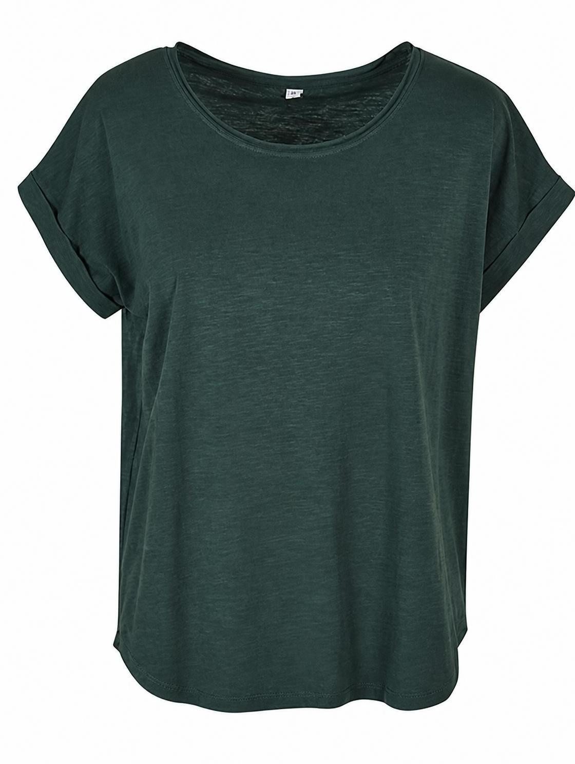 Build Your Brand Rundhalsshirt Damen Long Slub Tee / Hinten extra lang geschnitten