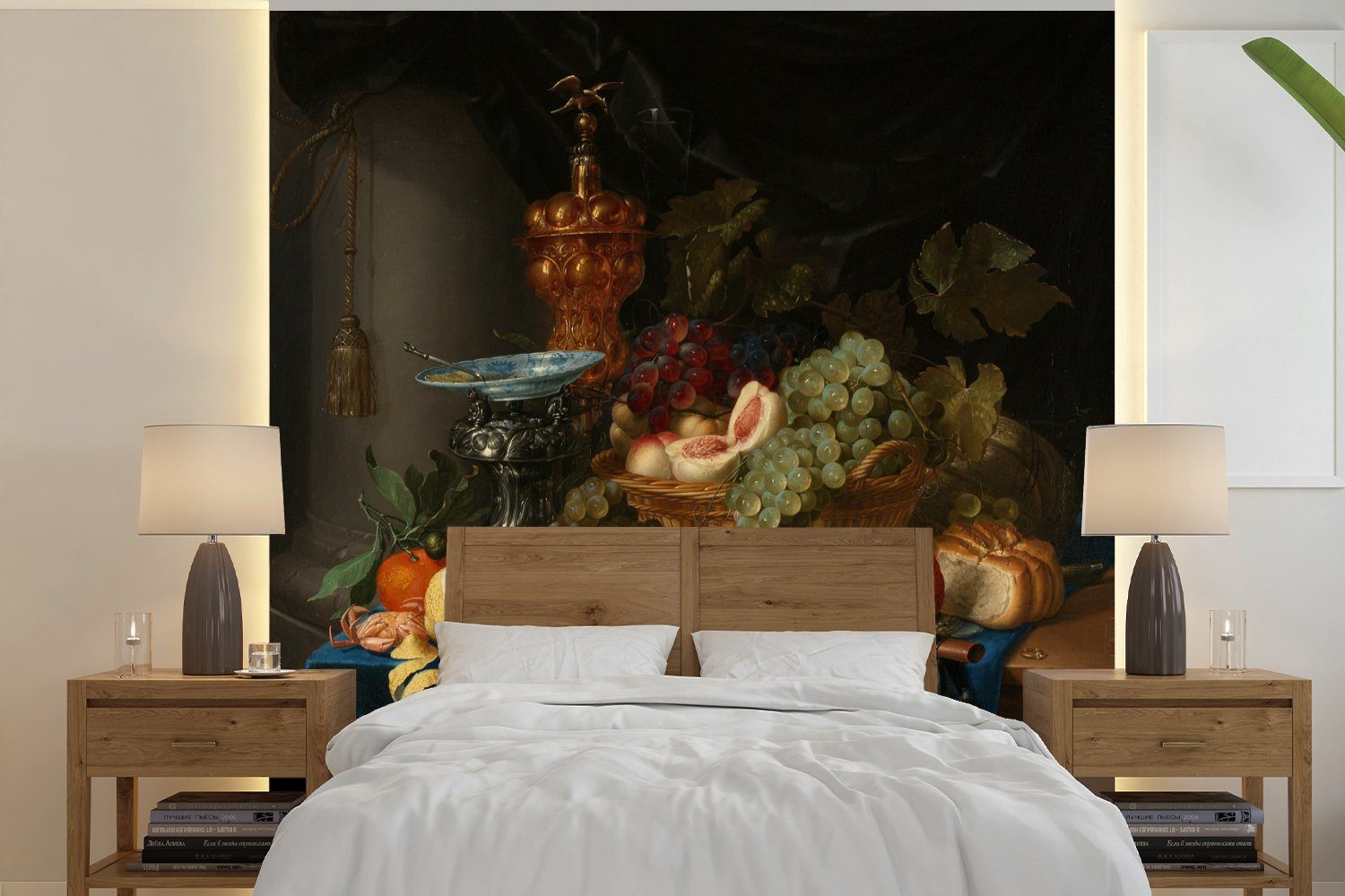 MuchoWow Fototapete Stilleben mit einem goldenen Kelch - Gemälde - Alte Meister, Matt, bedruckt, (5 St), Vinyl Tapete für Wohnzimmer oder Schlafzimmer, Wandtapete