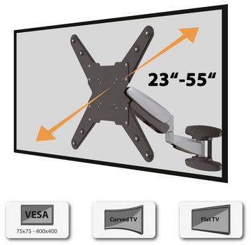Poppstar Gasdruckfeder Monitor-Halterung für 7kg bis 25kg Bildschirme TV-Wandhalterung, (bis 55,00 Zoll, höhenverstellbar schwenkbar neigbar drehbar, VESA max. 400 x 400mm)