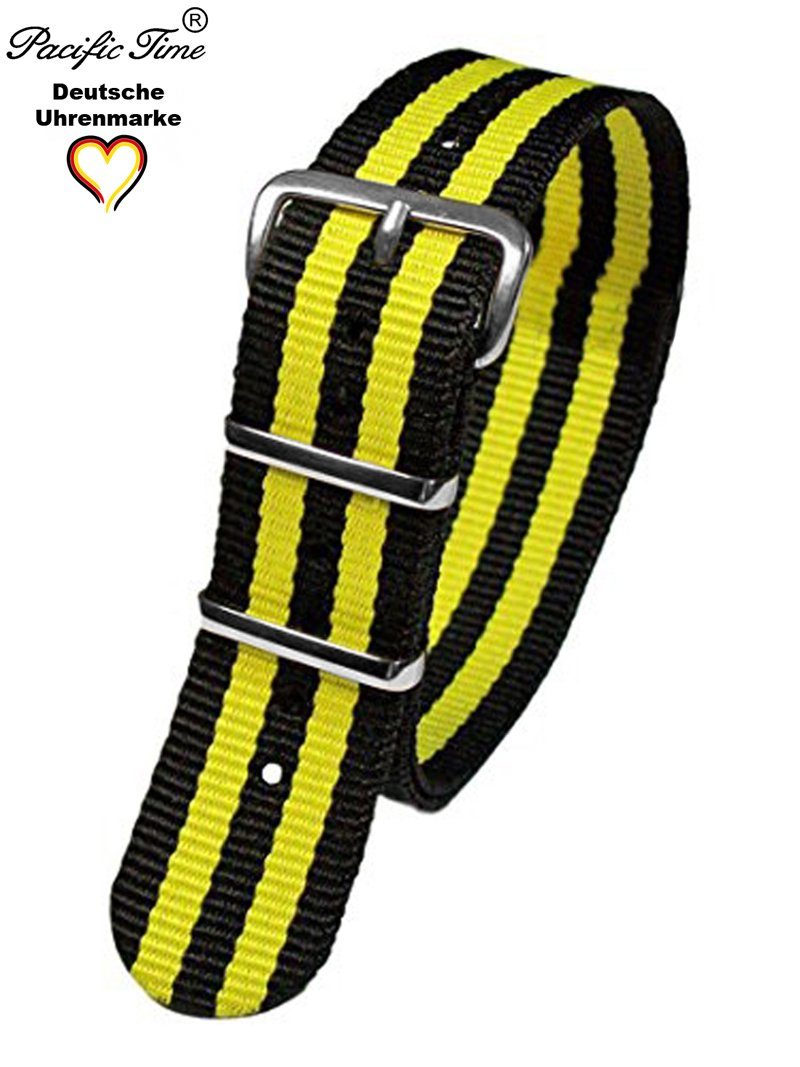 Gratis Nylon gelb Versand schwarz Textil 16mm, Uhrenarmband Pacific Wechselarmband Time