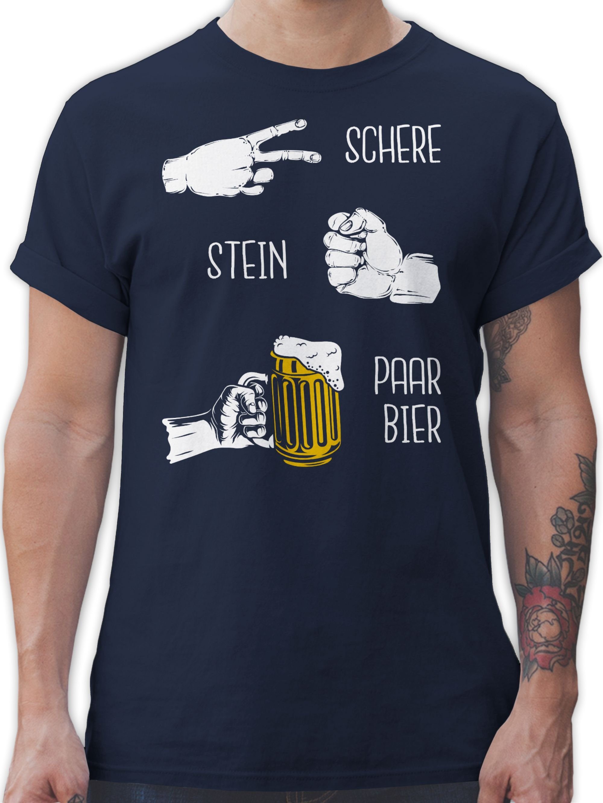 Shirtracer T-Shirt Biergeschenke Lustig - Schere Stein Bier - Hopfen - Herrentag Geschenk Party & Alkohol Herren 03 Navy Blau