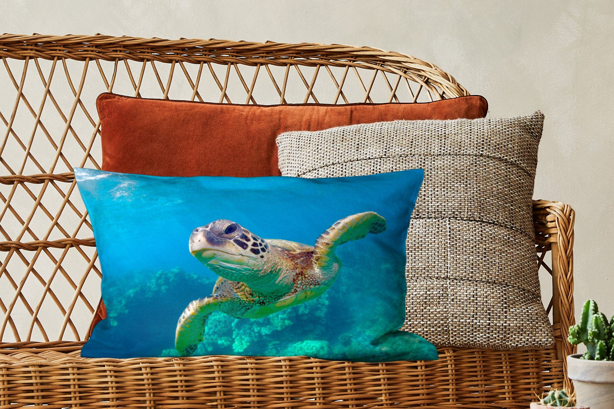 Zierkissen, Füllung, Wohzimmer Dekoration, Hawaii, MuchoWow Dekokissen Meeresschildkrötenschwimmen Dekokissen Schlafzimmer mit auf