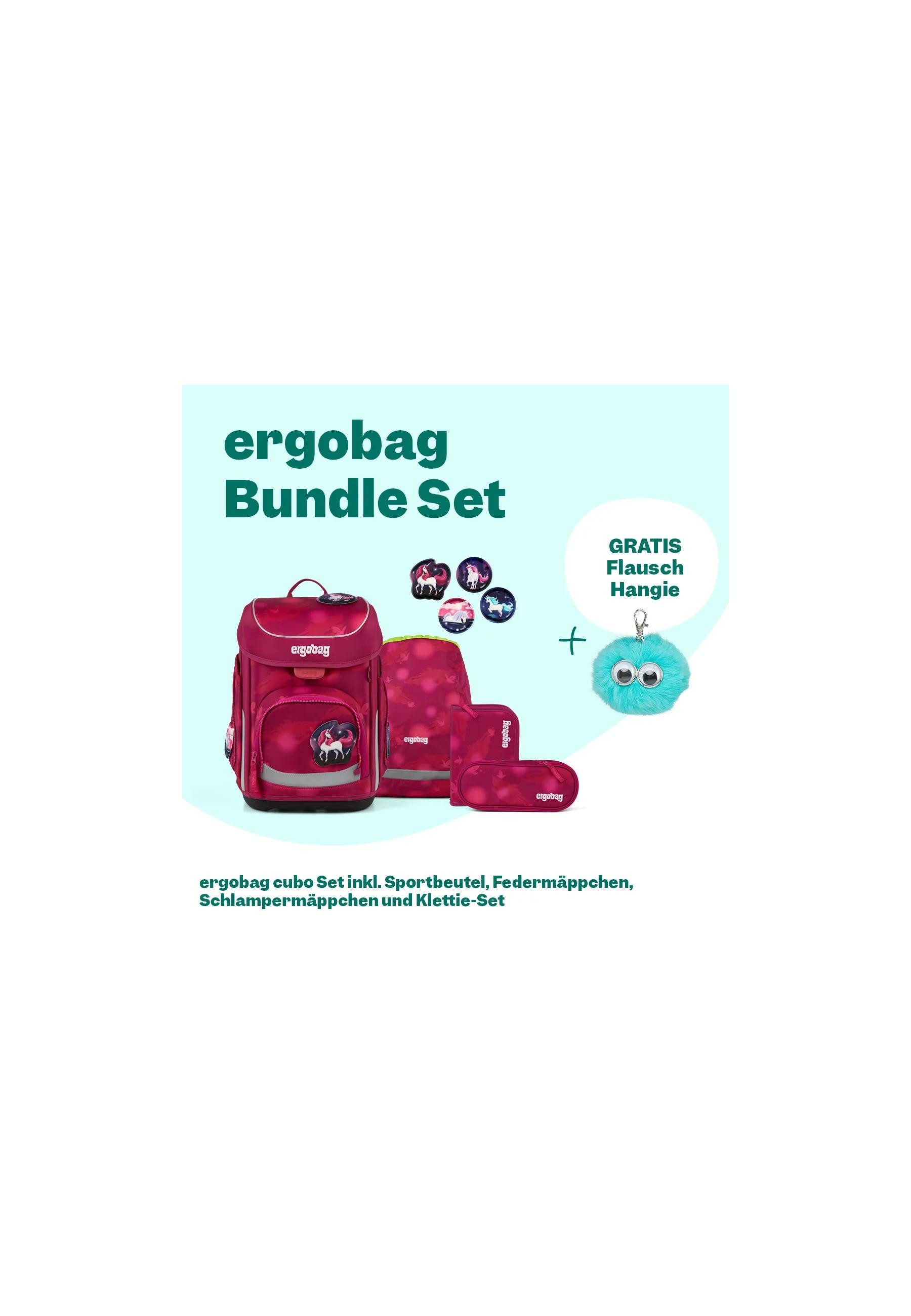 ergobag Schulranzen cubo Bundle Set (6-tlg., 6-teiliges Set), größenverstellbares Rückensystem