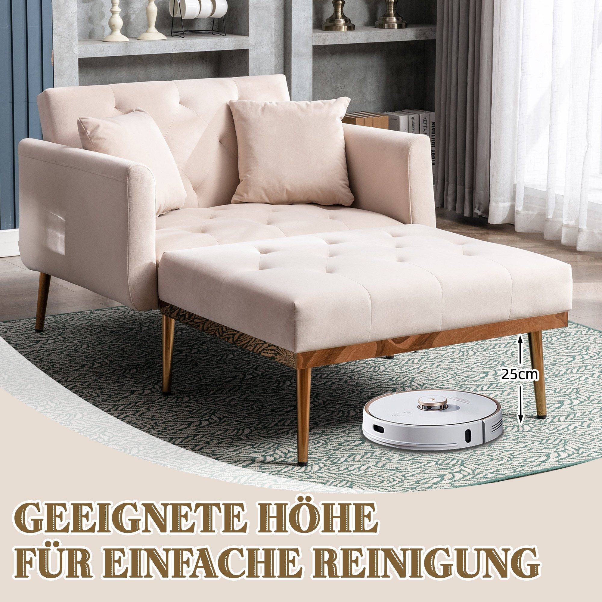 BlingBin Relaxsessel Schlafsessel verstellbare Rückenlehne Sofa Liegestuhl Klappsofa Stuhl (Sessel 165x90x77cm, 1-St., bestehend aus Sessel und Hocker), Mit zwei Kopfkissen, für Wohnzimmer Schlafzimmer Studie Zimmer Sessel