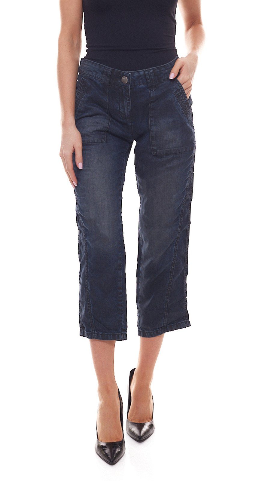 OPUS Caprihose OPUS Melva Джинсы modische Damen Capri-Hose im Denim-Look und Five-Pocket-Style Alltags-Jeans Blau