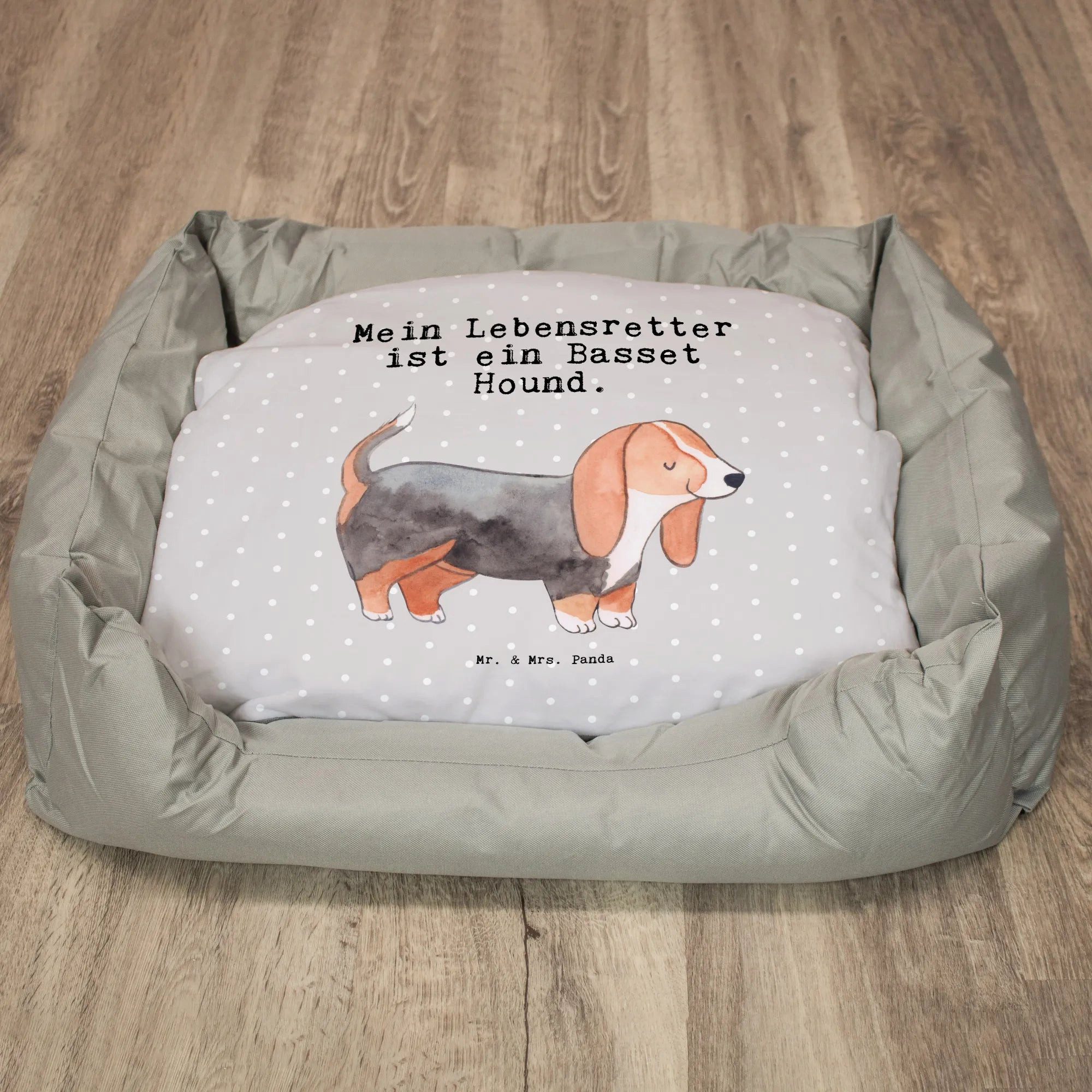 Thumbnail - Mr. & Mrs. Panda Tierbett Basset Hound Lebensretter - Grau Pastell - Geschenk, Rassehund, Schen, Kuschelig warm