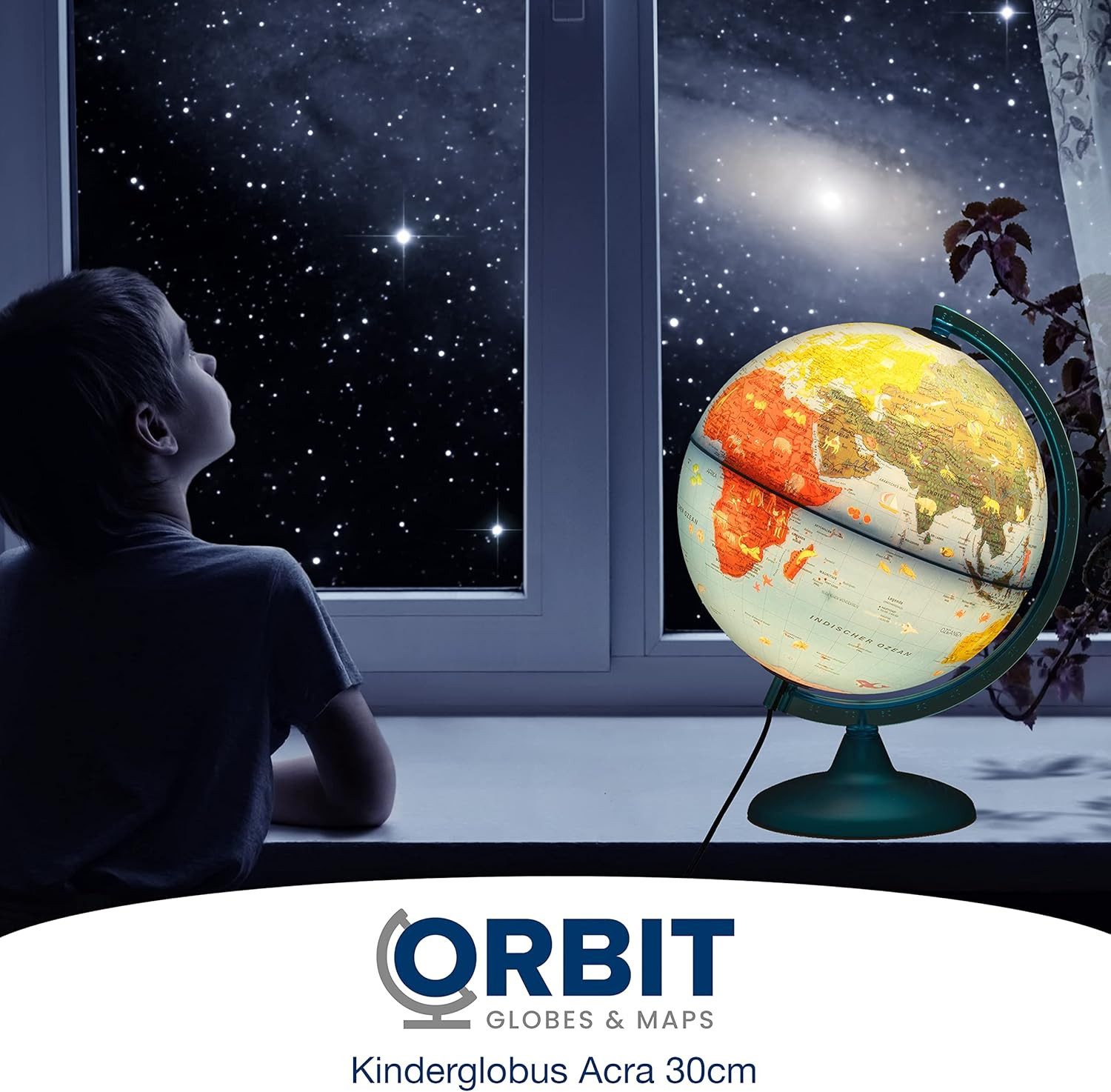 Interkart Landkarten & Globen GmbH Globus Kinder-Leuchtglobus 30 cm mit Tieren, Bauwerken & LED-Beleuchtung, Lernglobus mit Licht – Bild 5 von 5