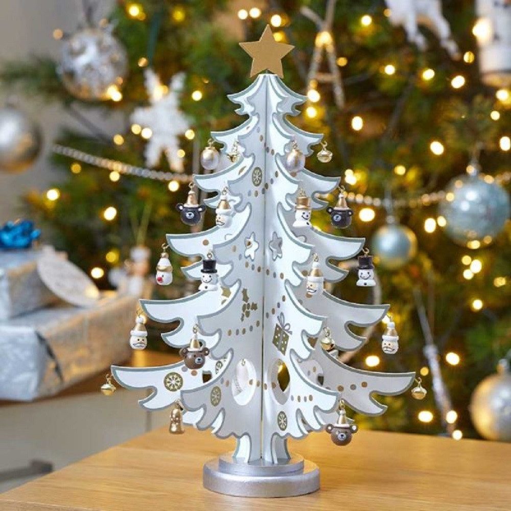 THREE KINGS Weihnachtsfigur DécoTree silber / weiß - Weihnachtsbaum Winterdeko 35 cm (1 St)