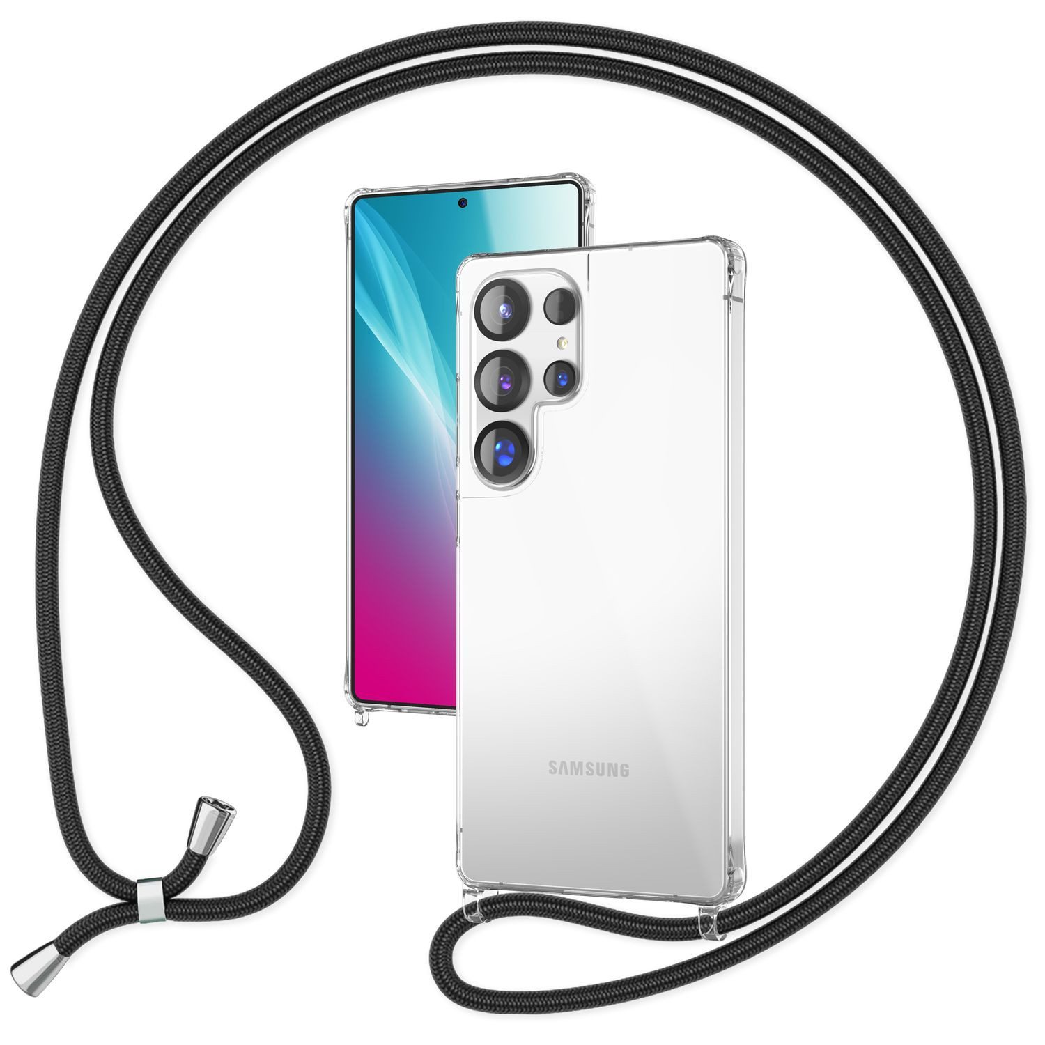 Nalia Smartphone-Hülle Samsung Galaxy S25 Ultra, Hangit / Klare Umhängehülle / Verstellbares Handyband / 160cm Kette