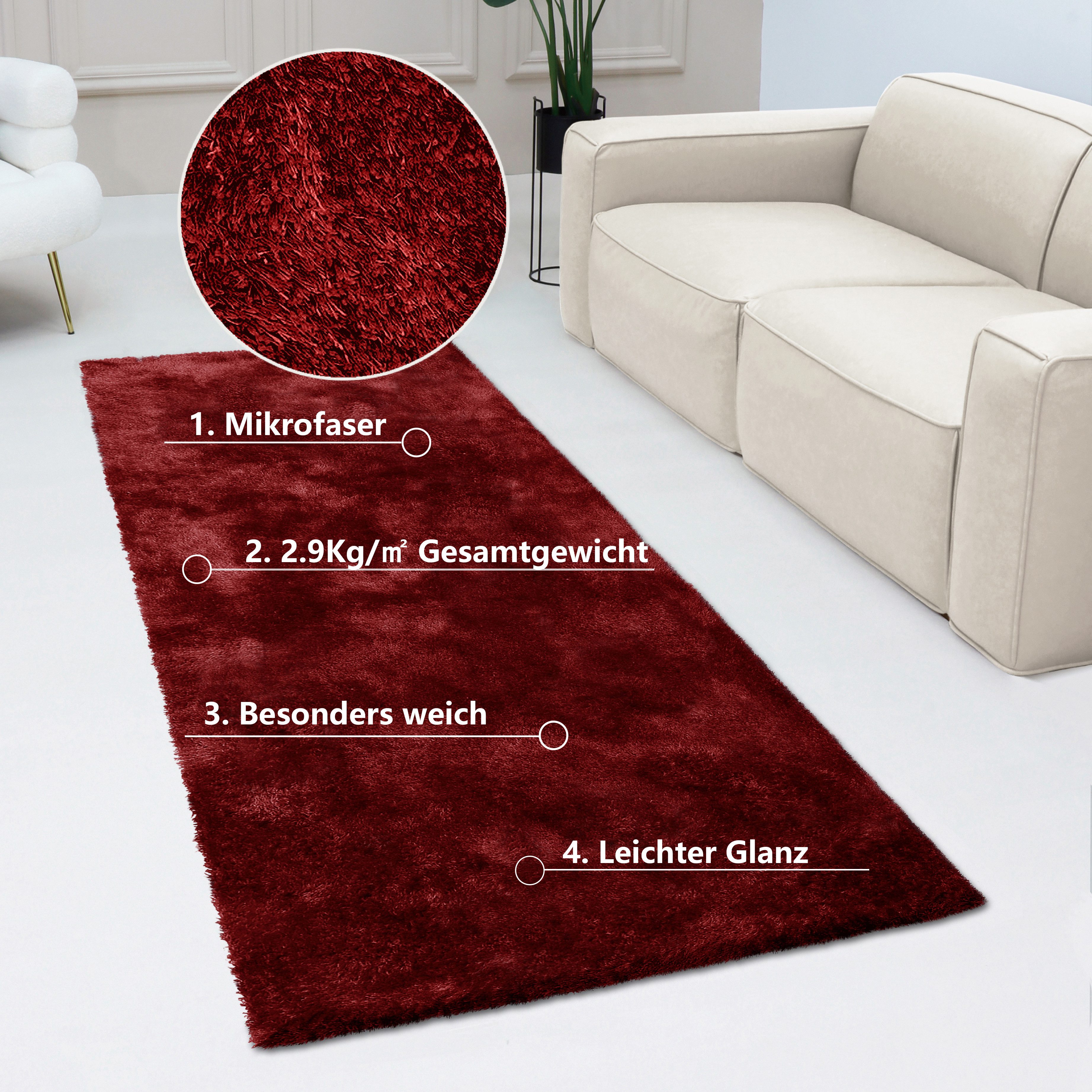 Bruno Banani Hochflor-Läufer Dana Teppich, Kundenliebling, rechteckig, Höhe: 30 mm, Brücke, uni, weich, Mikrofaser, Diele, Flur, Wohnzimmer, Schlafzimmer