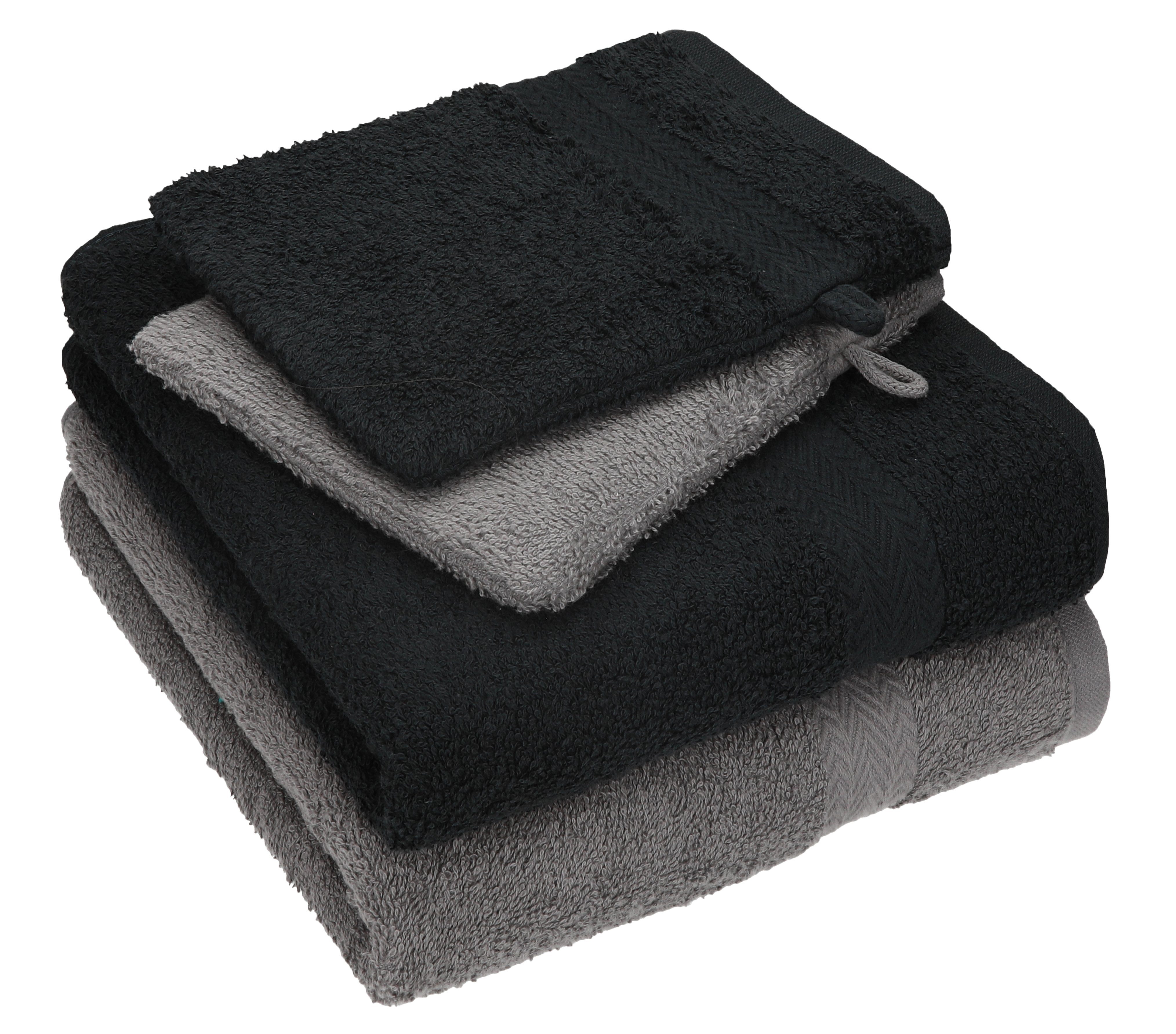 Betz Handtuch Set 4 TLG. Handtuch Set Happy Pack 100% Baumwolle 2 Handtücher 2 Waschhandschuhe, 100% Baumwolle anthrazit grau - schwarz