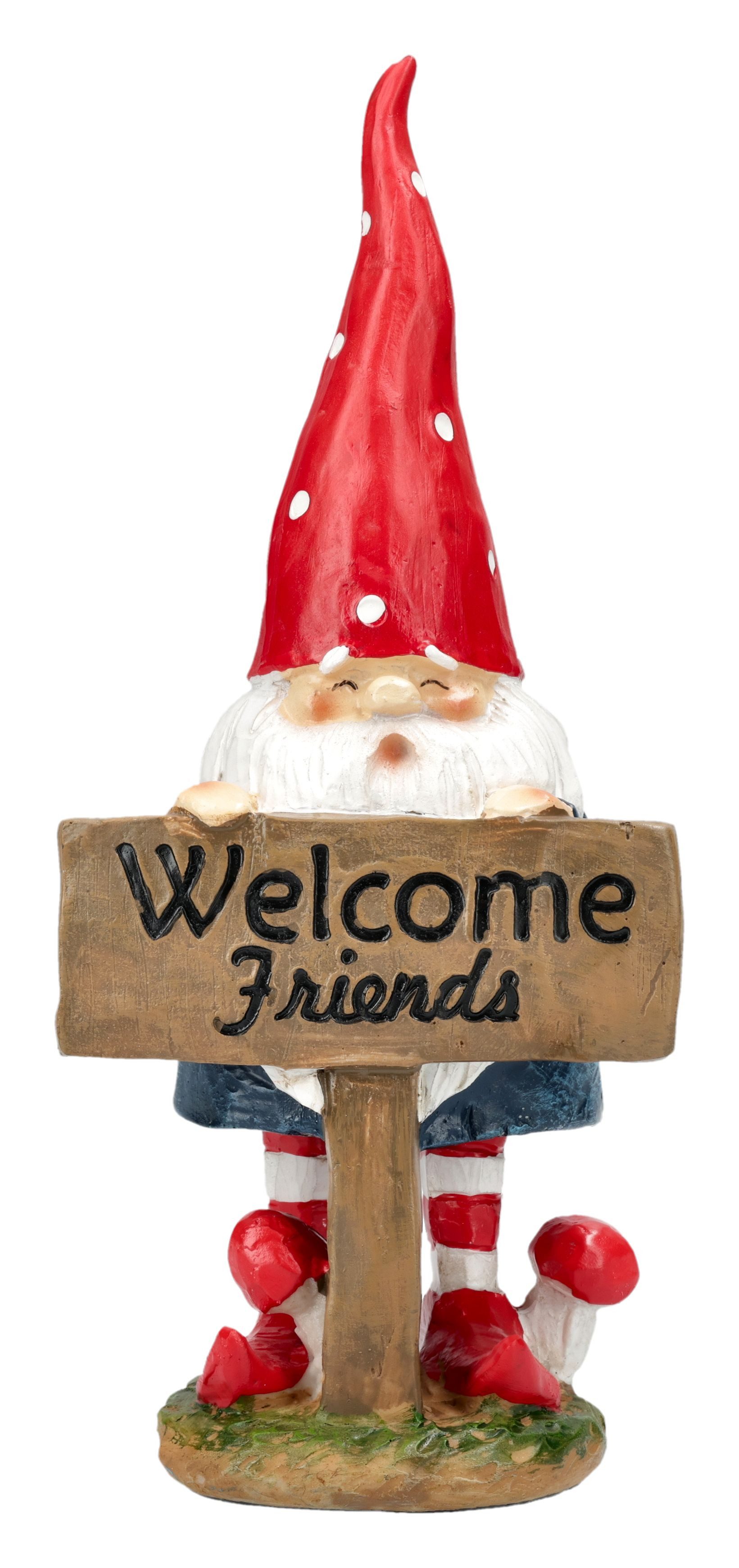 Figuren Shop GmbH Gartenzwerg Zwerg Dekofigur – Garten Statue Welcome Friends Schild 18cm wetterfest