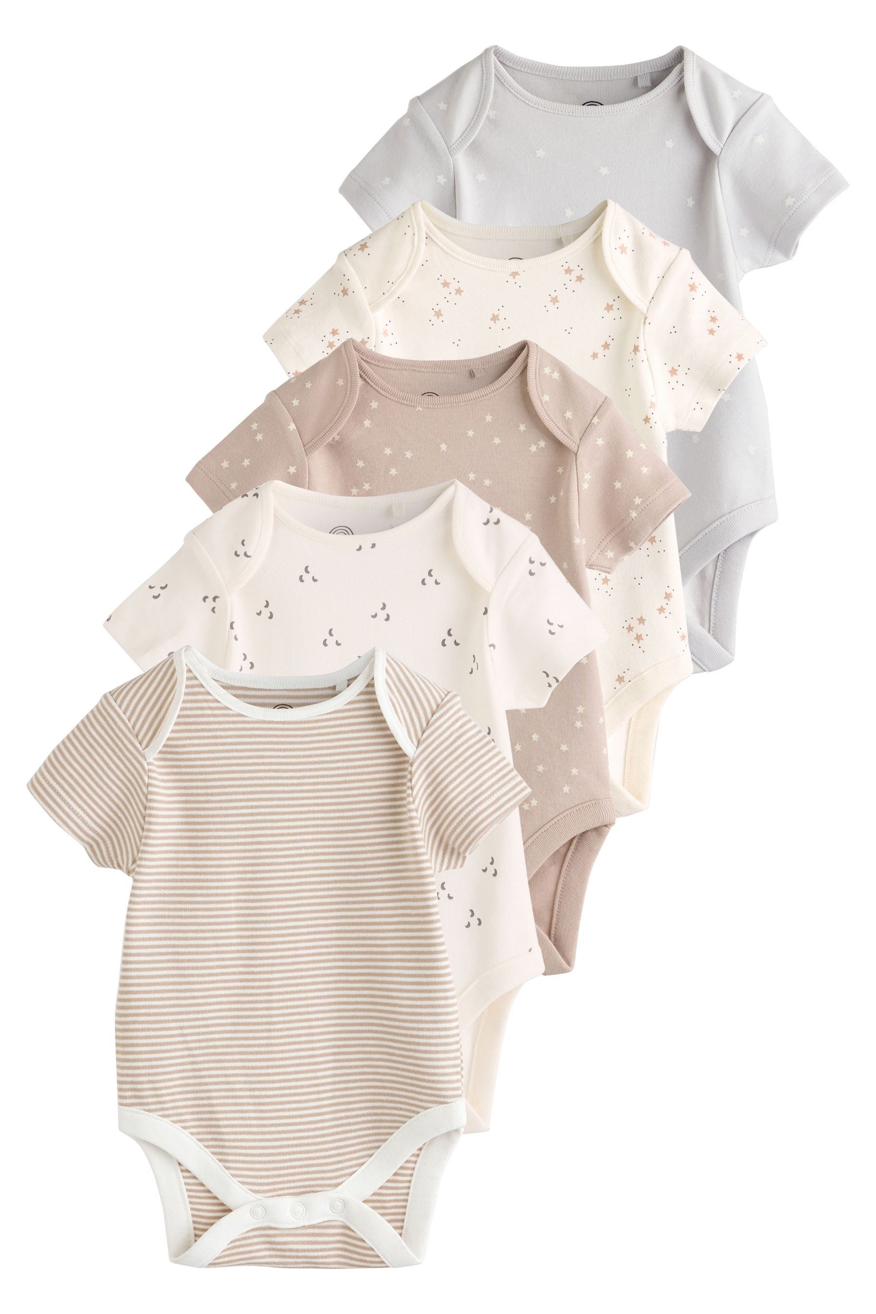 Next Kurzarmbody Kurzärmelige Babybodys aus Baumwolle, 5er-Pack (5-tlg)