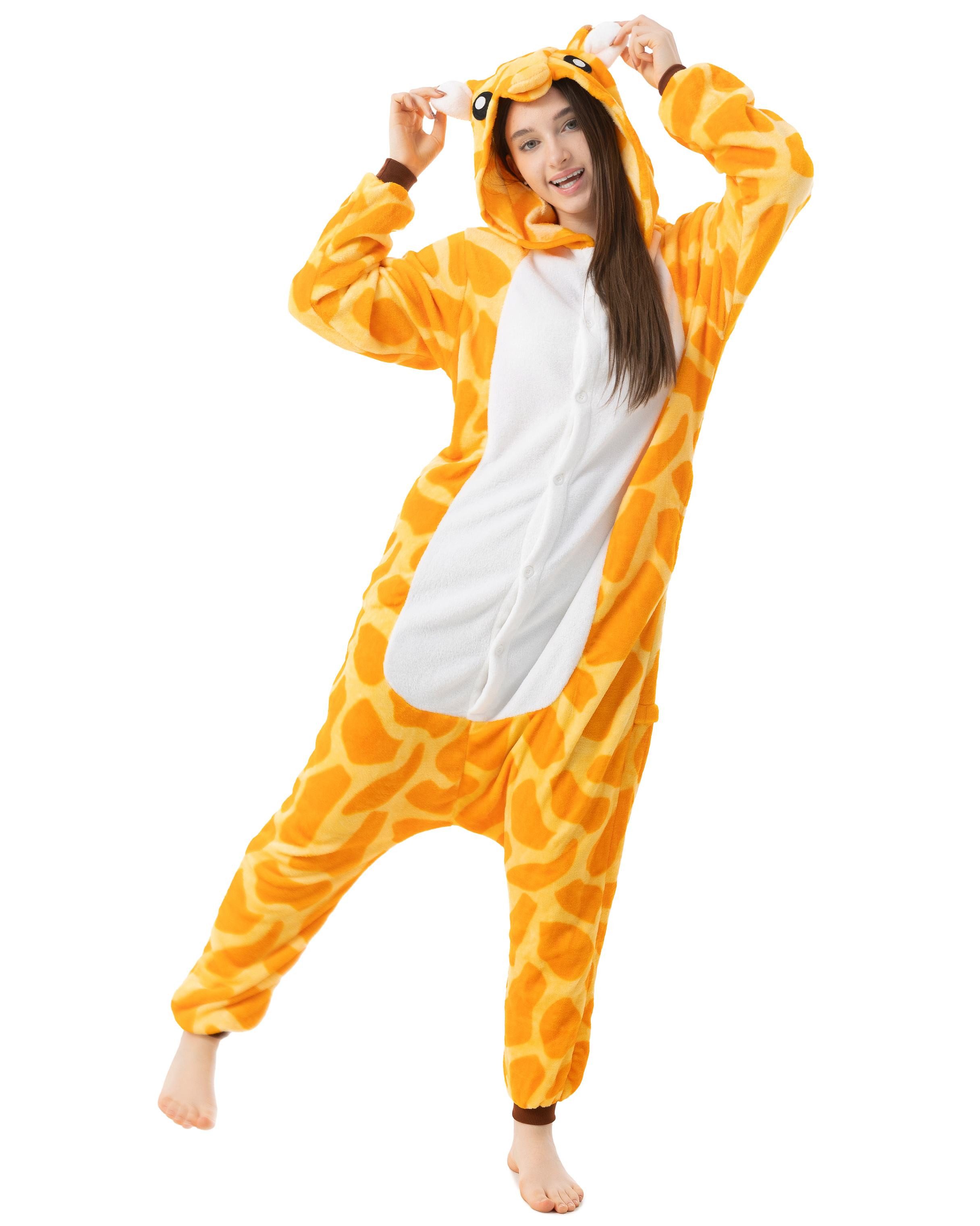 Katara Partyanzug Zoo Wilde Tiere Jumpsuit Kostüm Erwachsene S-XL, Karneval - Kostüm, Kigurumi - Giraffe orange M (155-165cm)