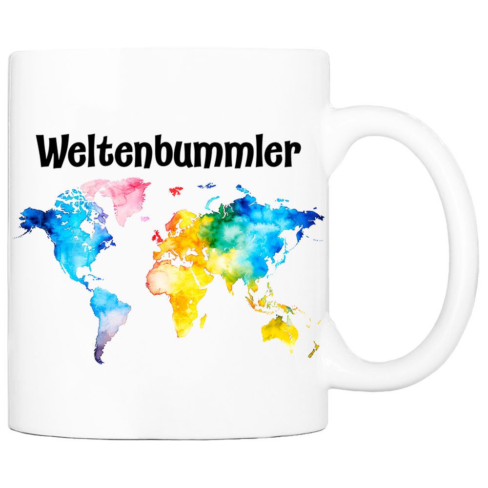 Cadouri Tasse mit Spruch WELTENBUMMLER Kaffeetasse für Camper, Geschenk, Keramik, Kaffeebecher, Campingbecher, Geschenkidee, Campen, Camping, 330 ml
