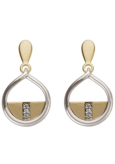 JOBO Paar Ohrhänger, 585 Gold bicolor mit 6 Diamanten